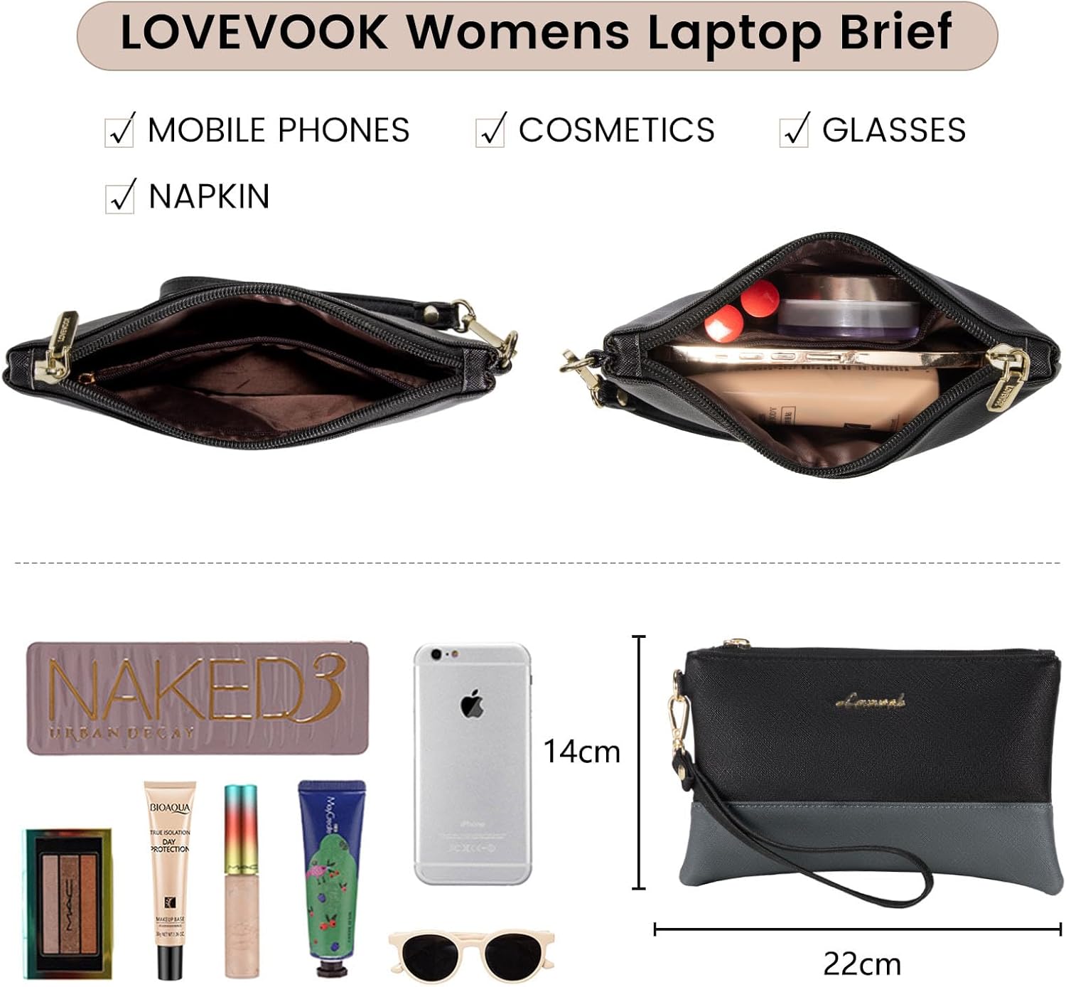 Thumbnail 5 de LOVEVOOK Sac Cabas Femme: Grand Sac à Main PU Imperméable pour Laptop 15,6" (Gris)