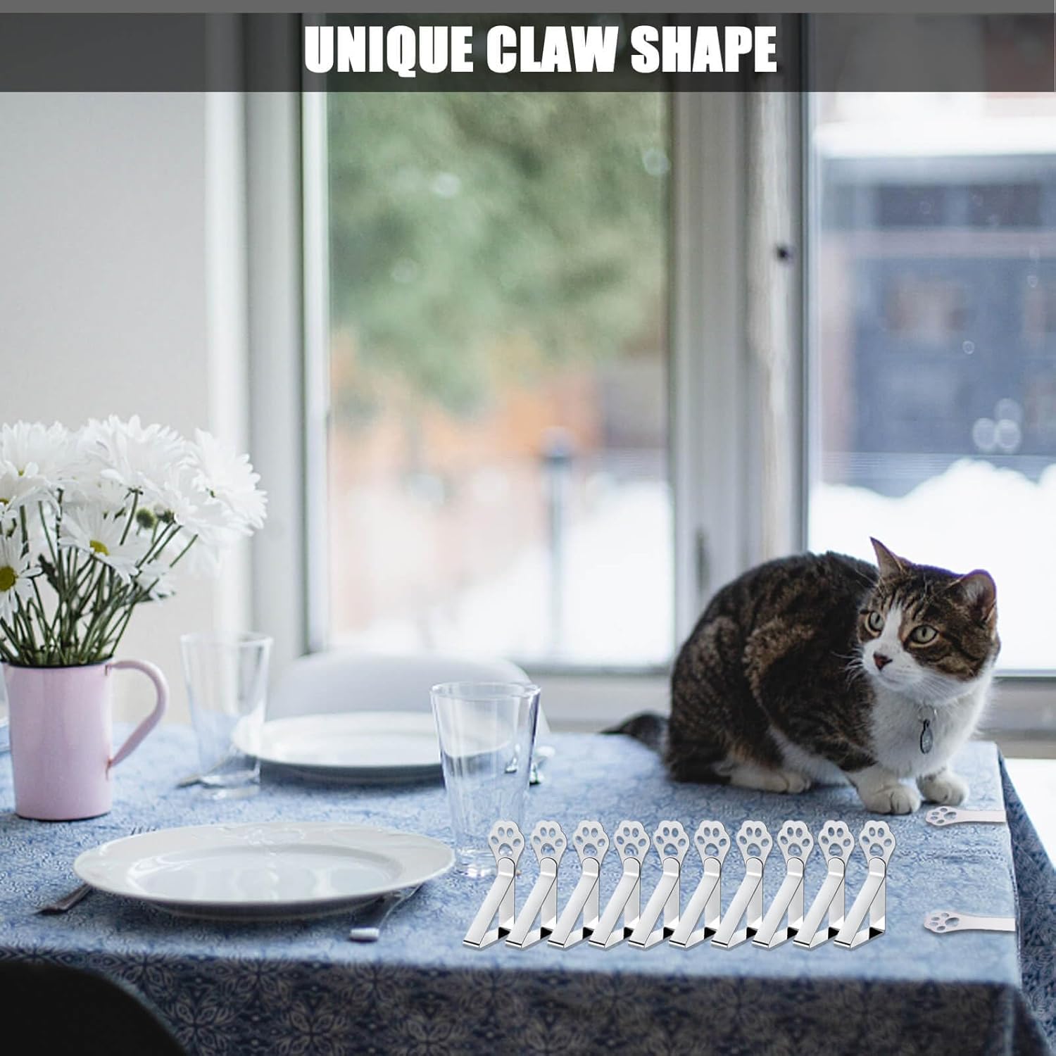 Detalle 2 de CUNGLIN Tablecloth Clips 10 Pack: Claw-Shape, Heavy-Duty Stainless Steel for Outdoor Tables