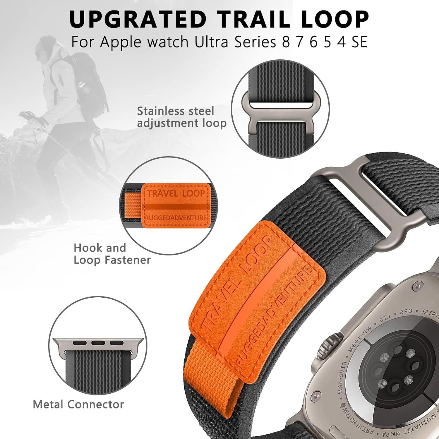 Detalle de Trail Loop Nylon Sport Strap for Apple Watch (Various Sizes) – Ultra 3/2 Compatible