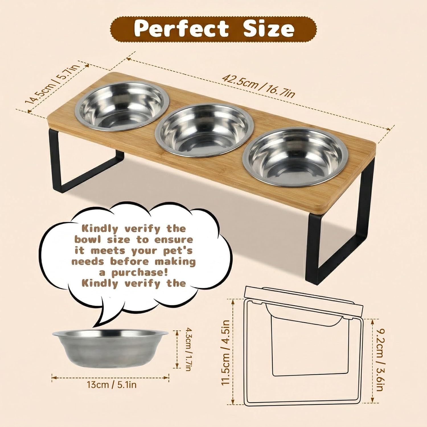 Detalle 2 de Raised Cat Bowl 3PCS stainless steel elevated feeder