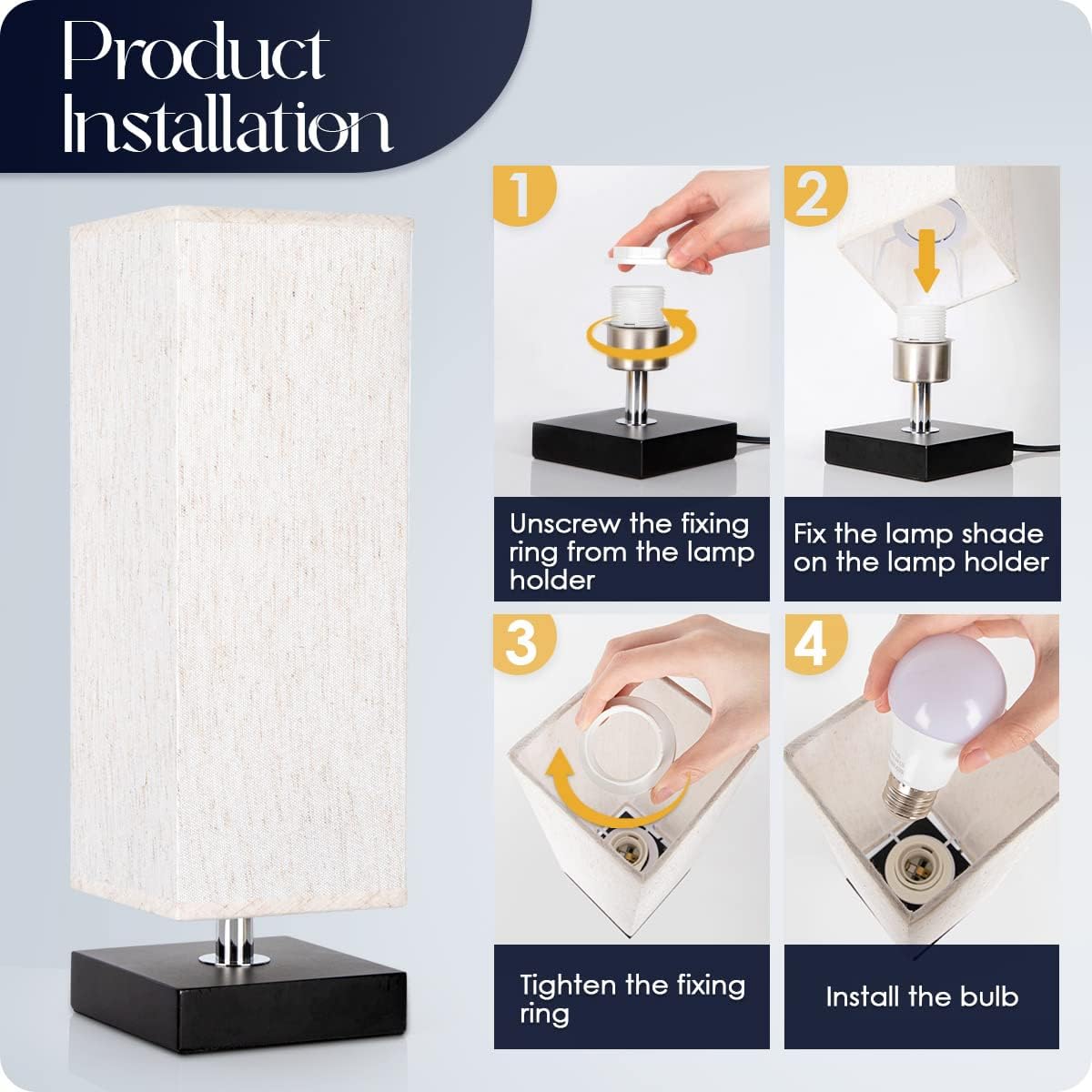 Detalle de Soilsiu TD-002S Table Lamp with Solid Wood Base and Beige Fabric Shade