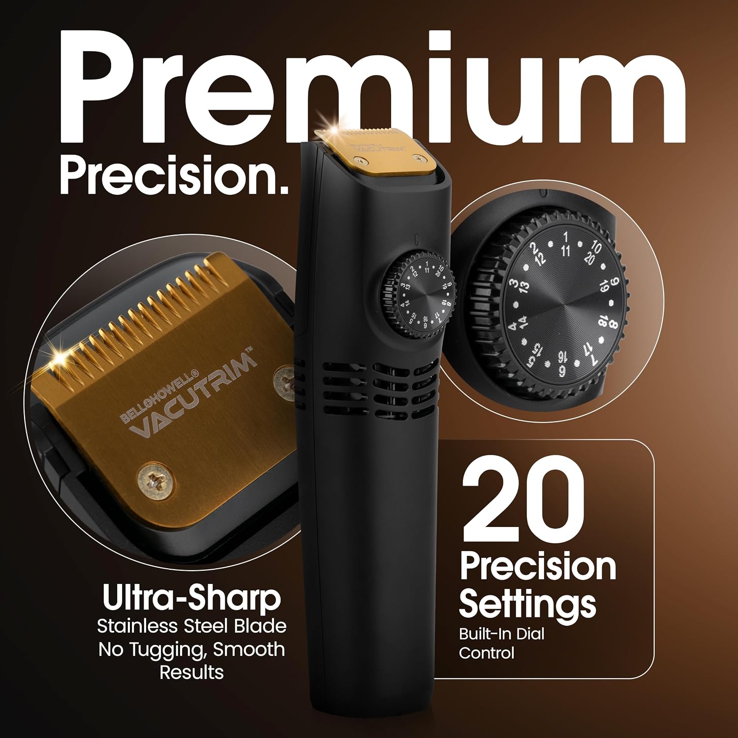 Detalle 2 de Bell+Howell Vacutrim Deluxe Cordless Beard Trimmer with Built-in Vacuum (20 Trim Settings)