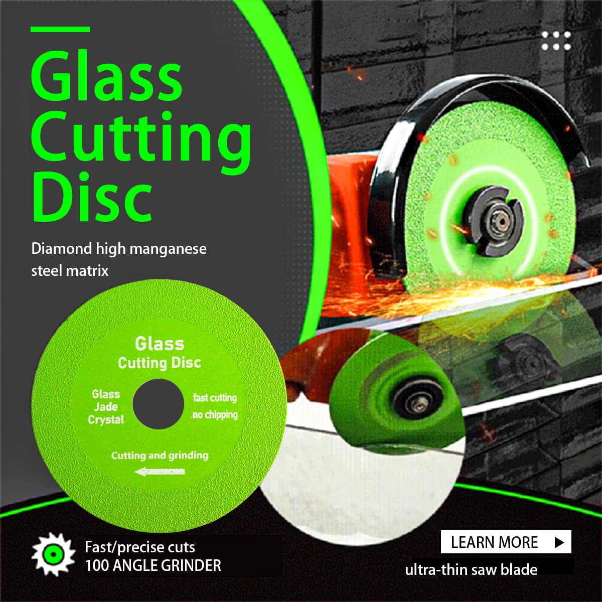 Detalle de OneNine Glass Cutting Disc Ø 22,23 mm – Präzise Glas- und Fliesen-Schnitte für Winkelschleifer