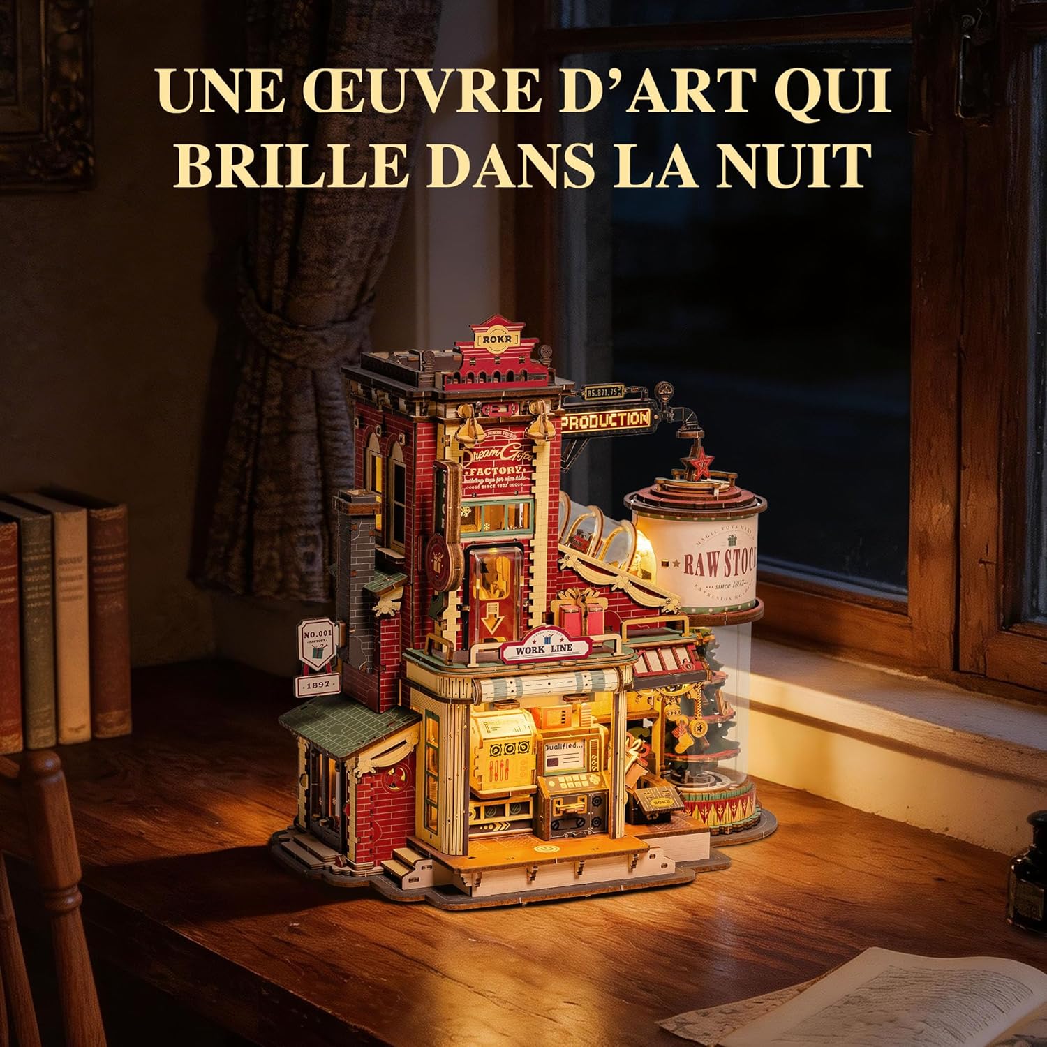 Thumbnail 3 de ROKR Dream Gift Factory Puzzle 3D en bois EAB01 – maquette à construire lumineuse, 449 pièces