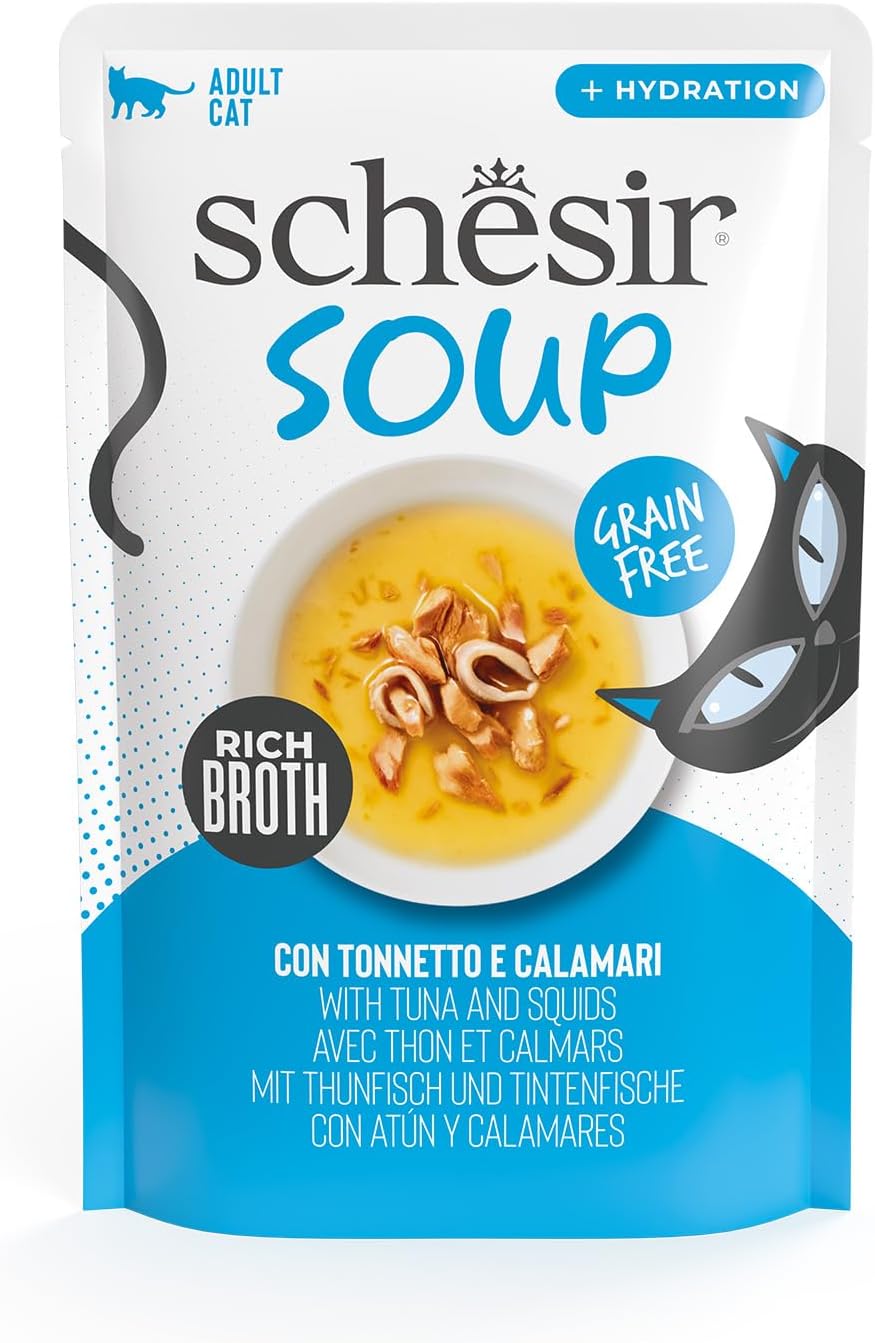 Detalle de Schesir Sopa con Filetes de Atún y Calamares para Gatos — 12 x 40 g
