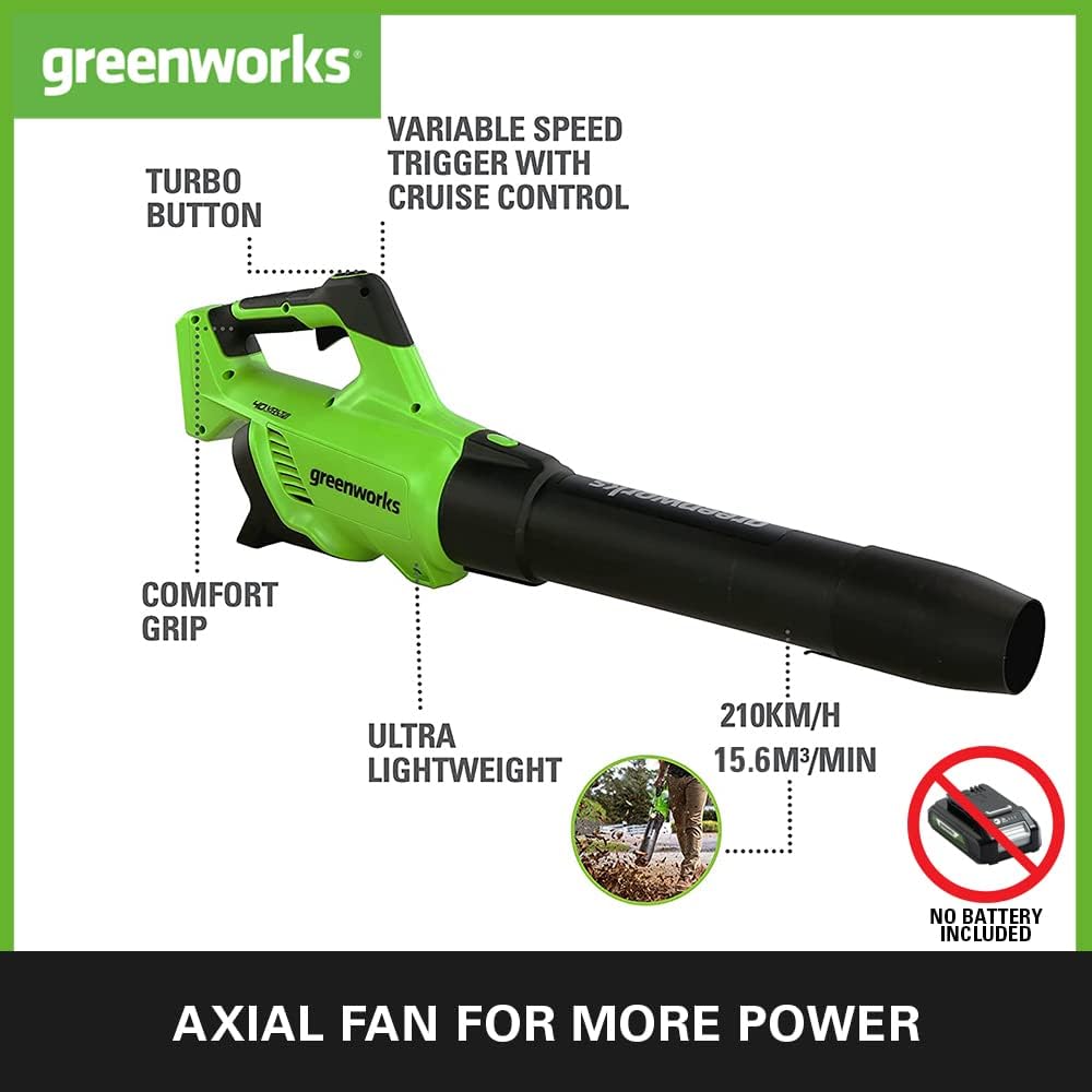 Detalle de Greenworks GD40AB cordless leaf blower 210km/h
