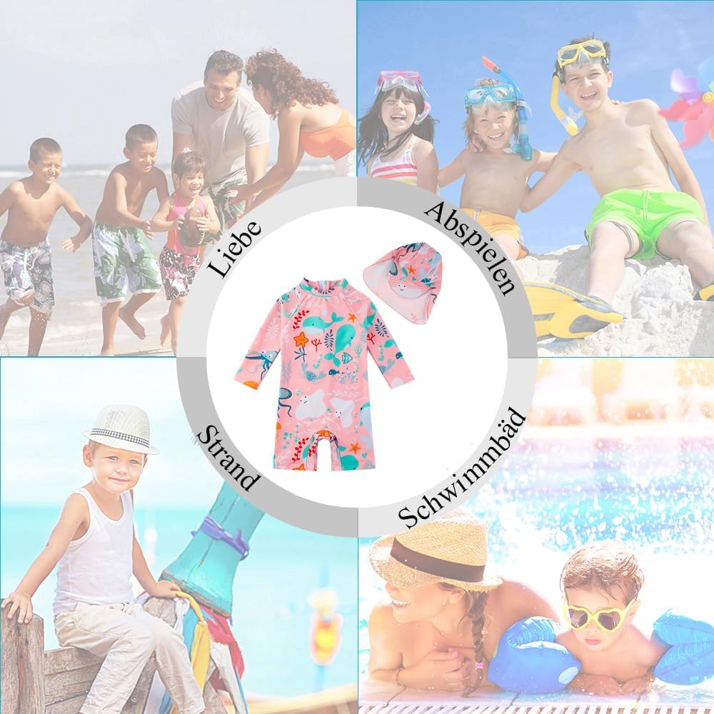 Detalle de upandfast Baby Badeanzug mit Knöpfen UV Schutz für Mädchen – bequem, praktisch und sicher am Strand