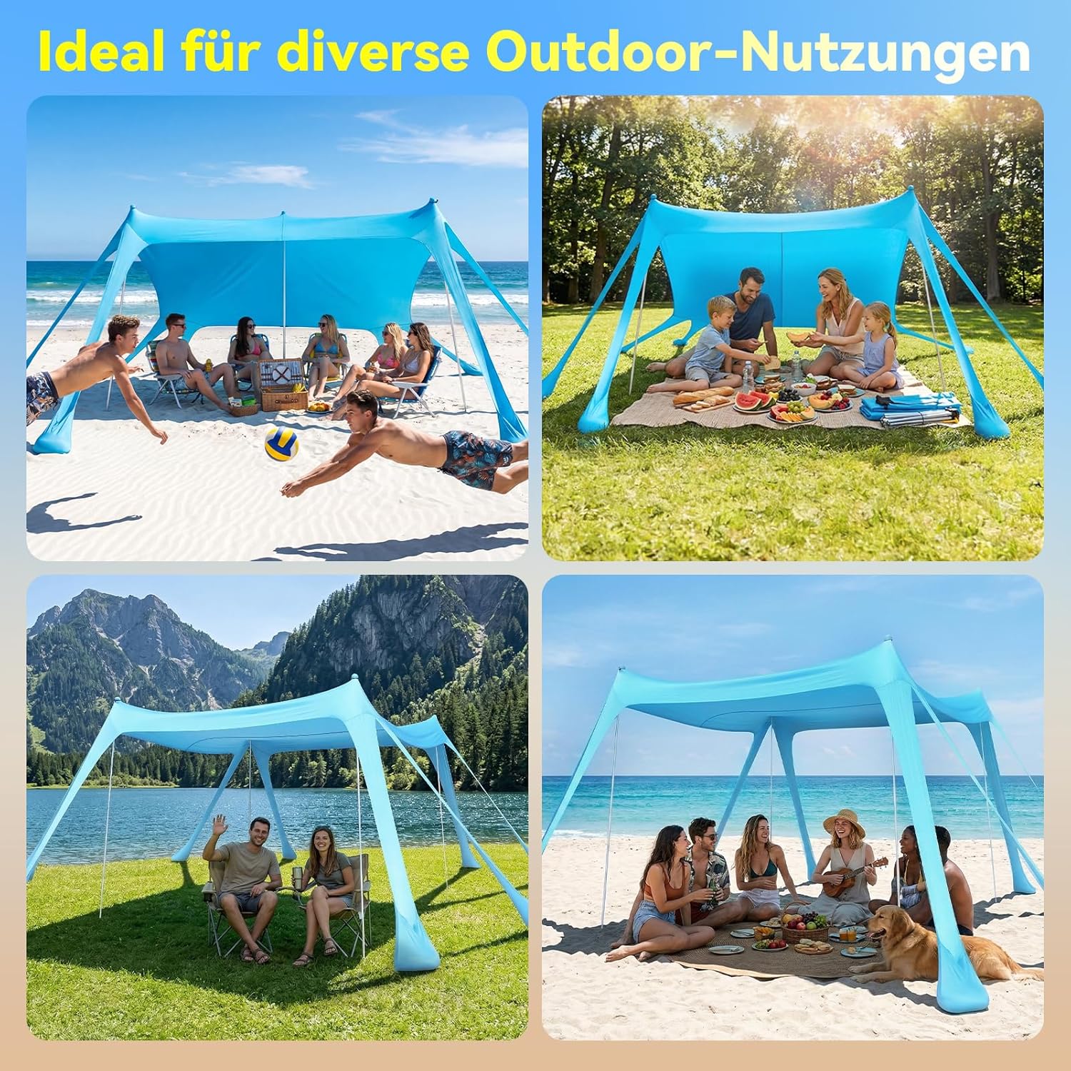 Thumbnail 6 de Purebox Strandzelt Strand Sonnensegel mit UPF 50+ – 10x10 ft, schneller Aufbau, inkl. 8 Sandsäcken