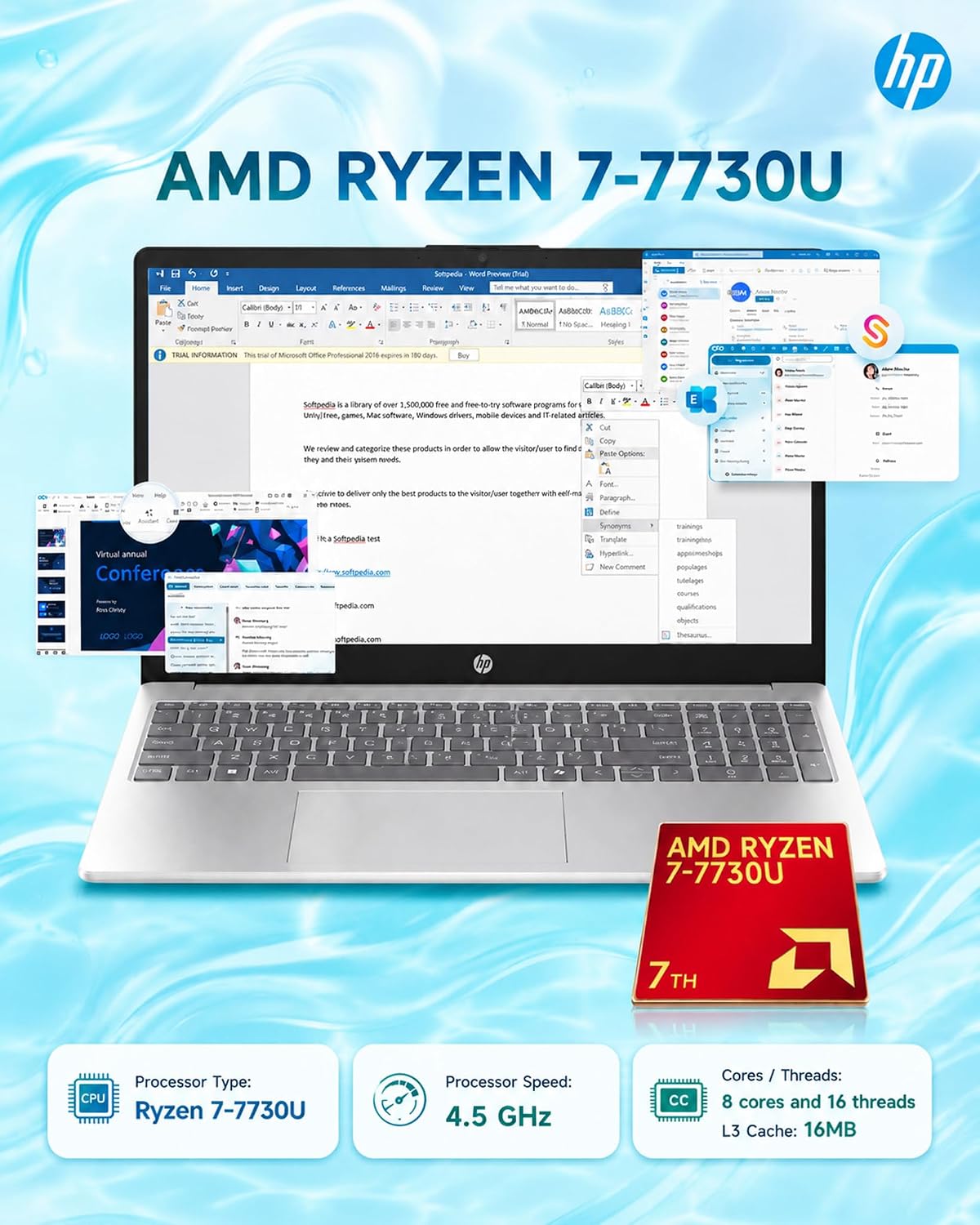 Detalle de HP Touchscreen Laptop, Ryzen 7 7730U