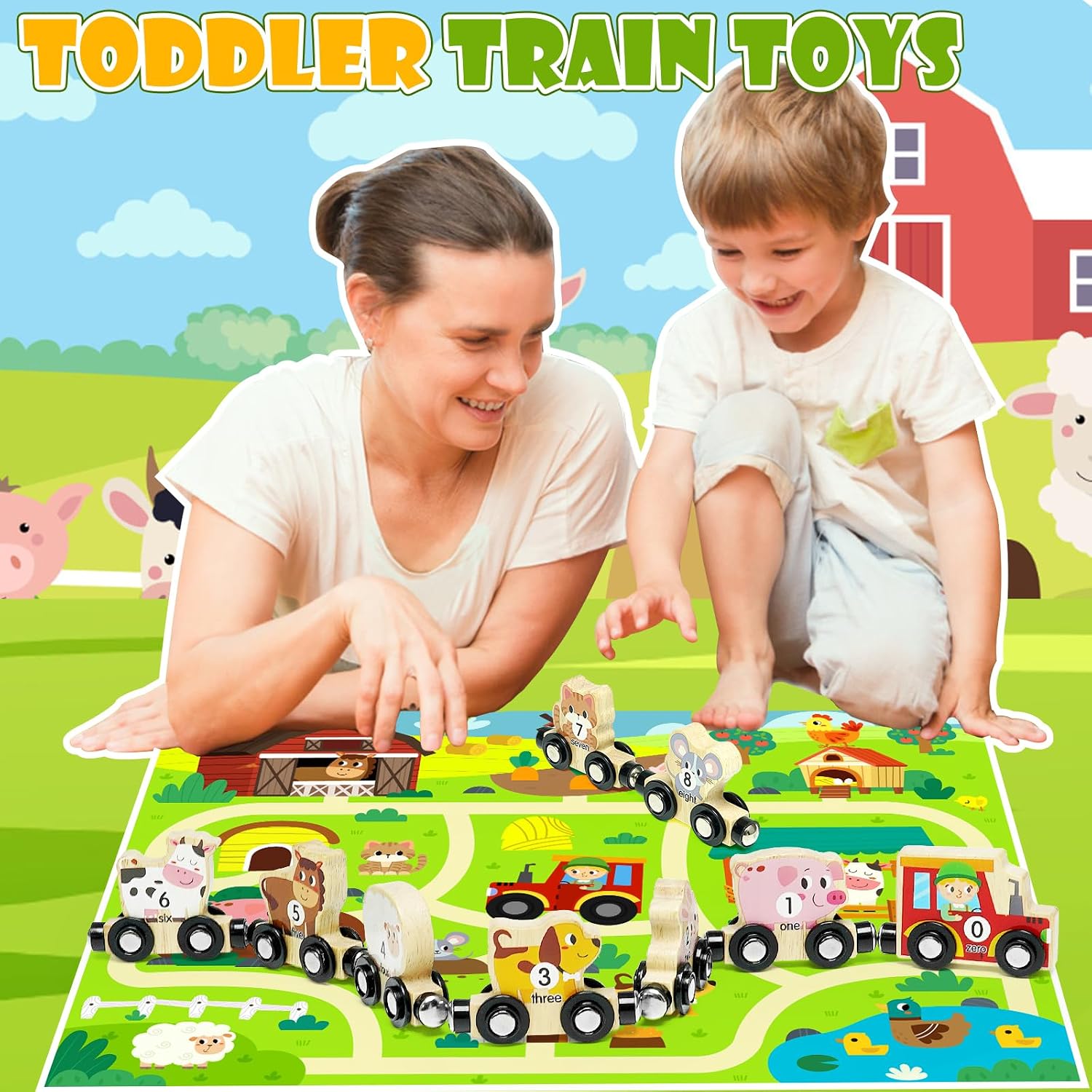 Thumbnail 4 de Toddler Wooden Train Toys: Magnetic Farm Train Set for 1–3 Year Olds