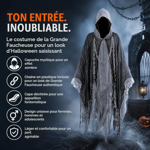 Thumbnail 6 de TK Gruppe Timo Klingler Sensemann, costume adulte avec cape noire et chaîne