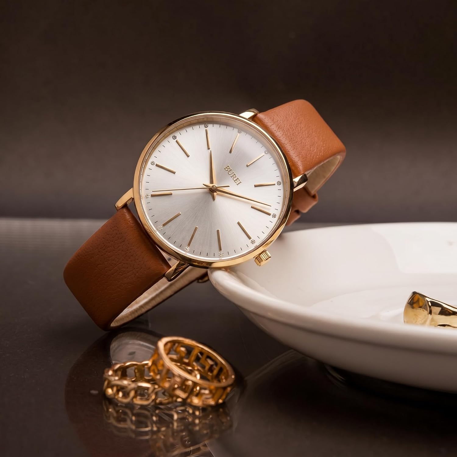 Thumbnail 1 de BUREI Montres Dames Mode Simple analogique – Montre cuir quartz étanche 3ATM
