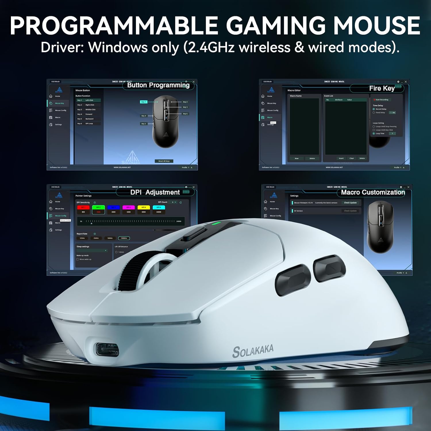 Thumbnail 5 de SOLAKAKA SM820 Wireless Gaming Mouse with RGB Dock, 24,000 DPI
