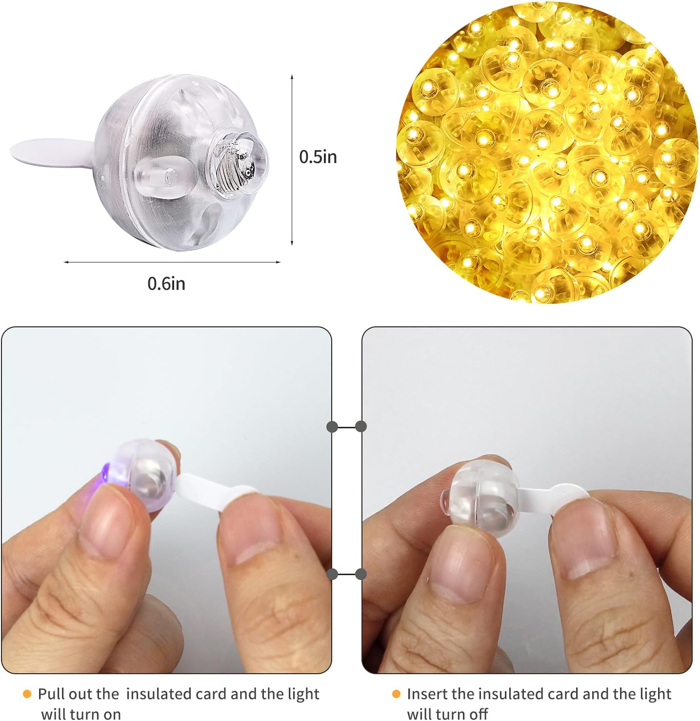 Detalle de Aogist A001 50-Count Yellow LED Balloon Lights, Waterproof, Battery-Powered