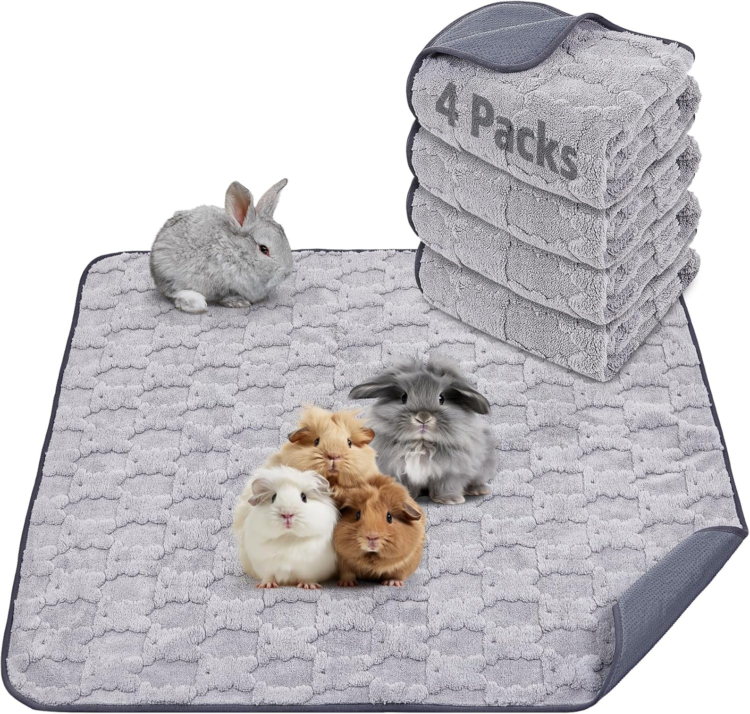 PICK FOR LIFE 4-Piece Guinea Pig Fleece Cage Liner (90 x 120 cm) – Washable, Leak-proof & Non-slip Small Pet Bedding