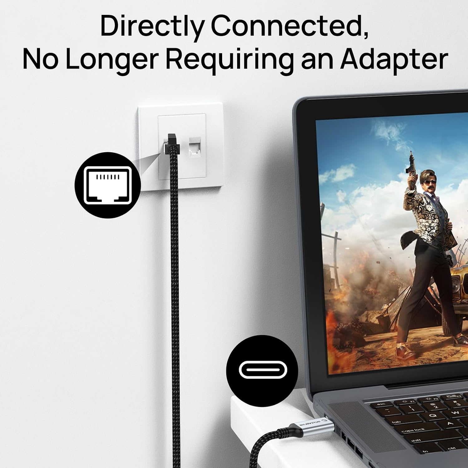 Detalle 2 de Dutevolns Câble USB-C vers RJ45 1,5 m — Ethernet Gigabit 📡