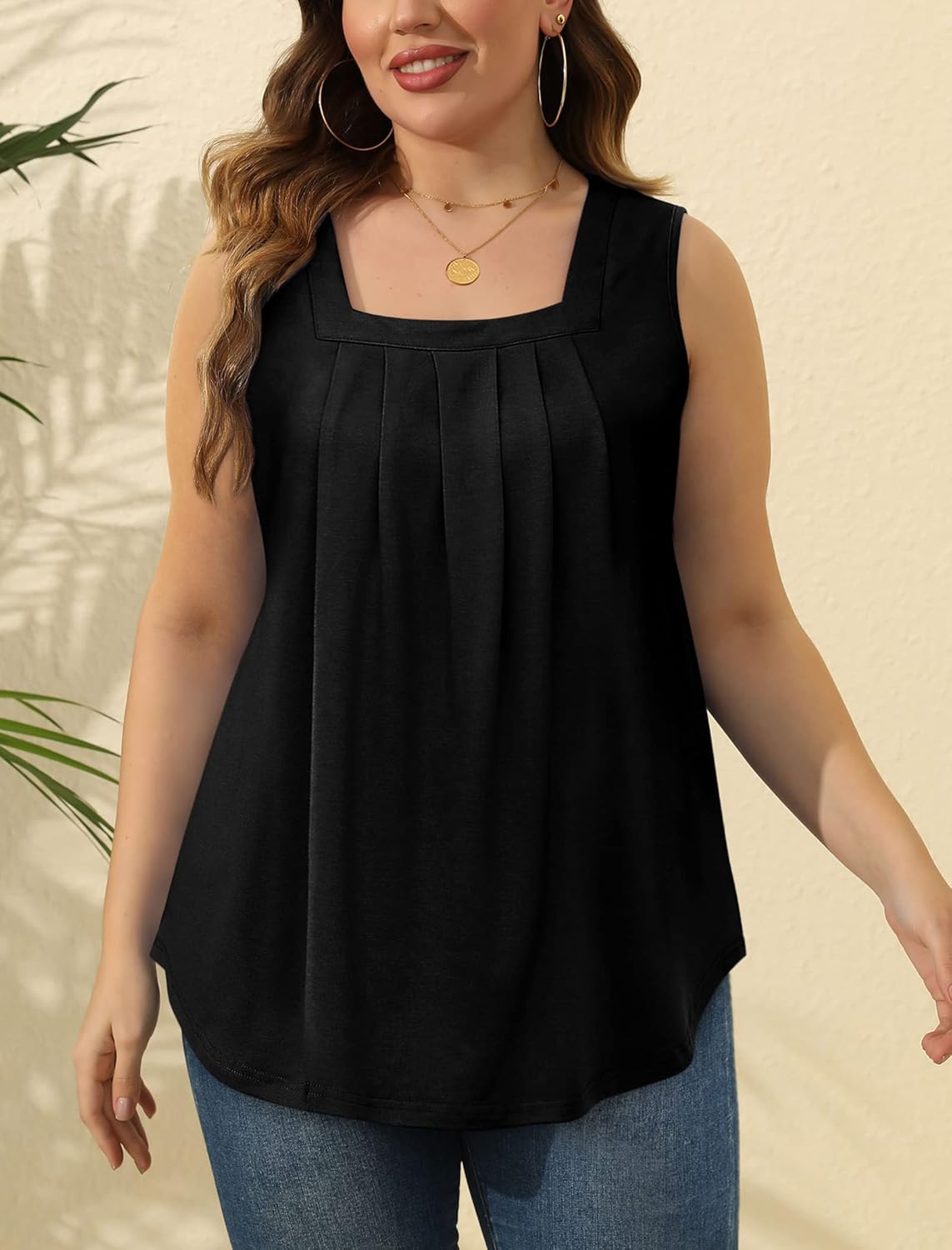 Thumbnail 4 de Saloogoe Summer Tank Tops for Women — Loose Fit Pleated Square Neck Sleeveless Top