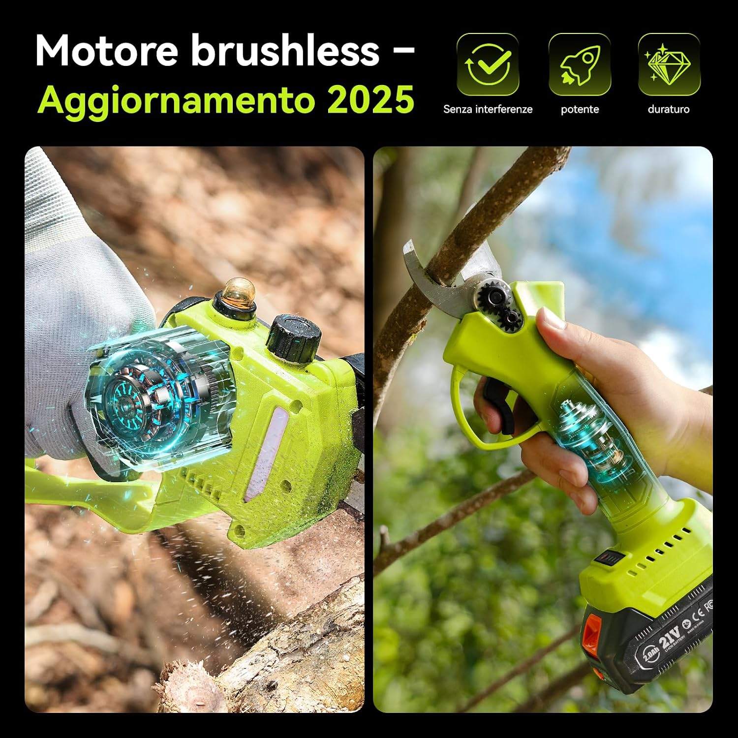 Thumbnail 6 de Supstable Mini Motosega e Forbici a Batteria 6”/33 mm 2-in-1 con Motore Brushless e 2 Batterie da 2.000 mAh