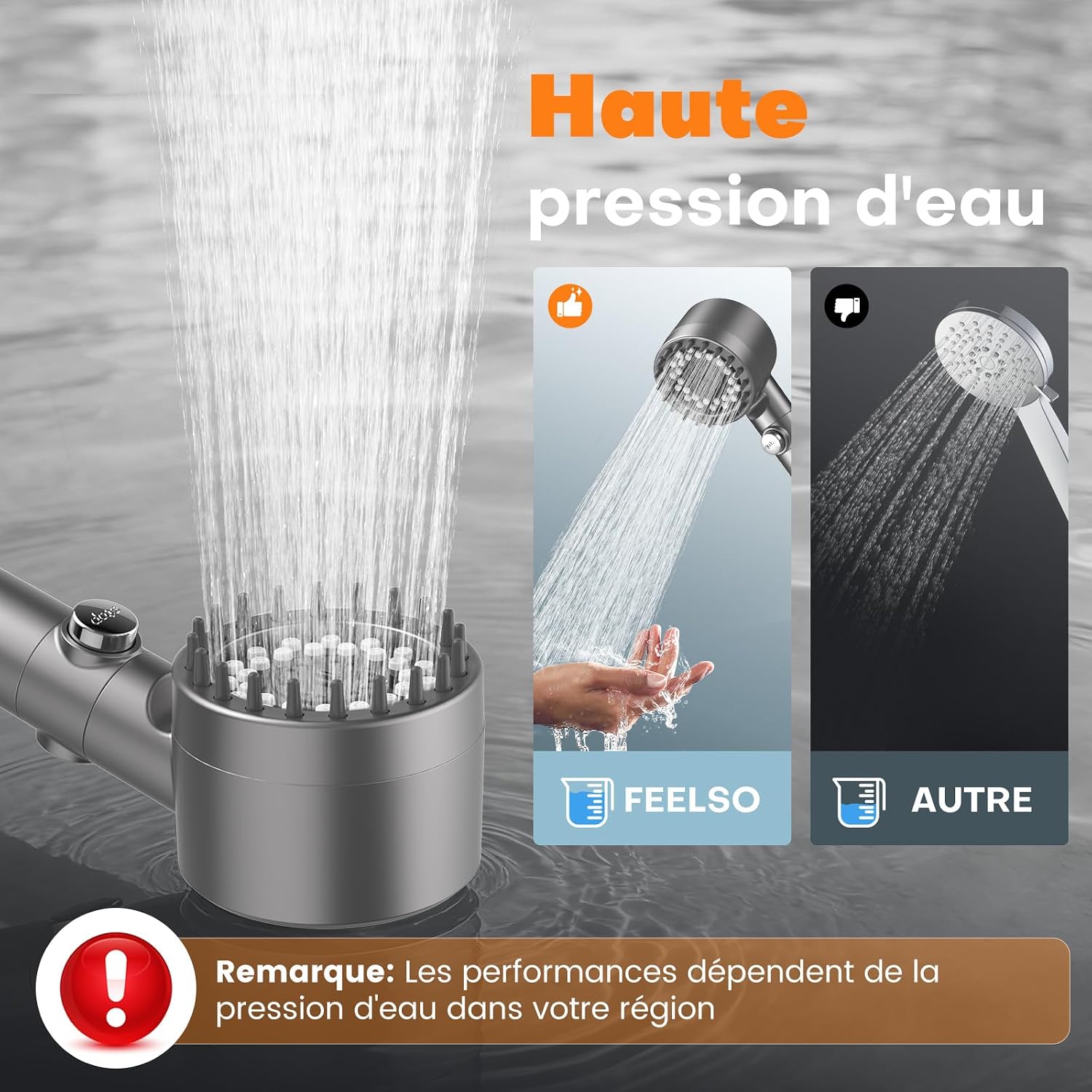 Thumbnail 4 de FEELSO Pommeau de Douche Anti Calcaire - Filtre à 15 Couches, Haute Pression