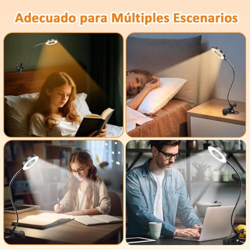 Thumbnail 6 de Akynite lámpara de escritorio con clip USB de 7 W, 48 LED regulables y 3 colores