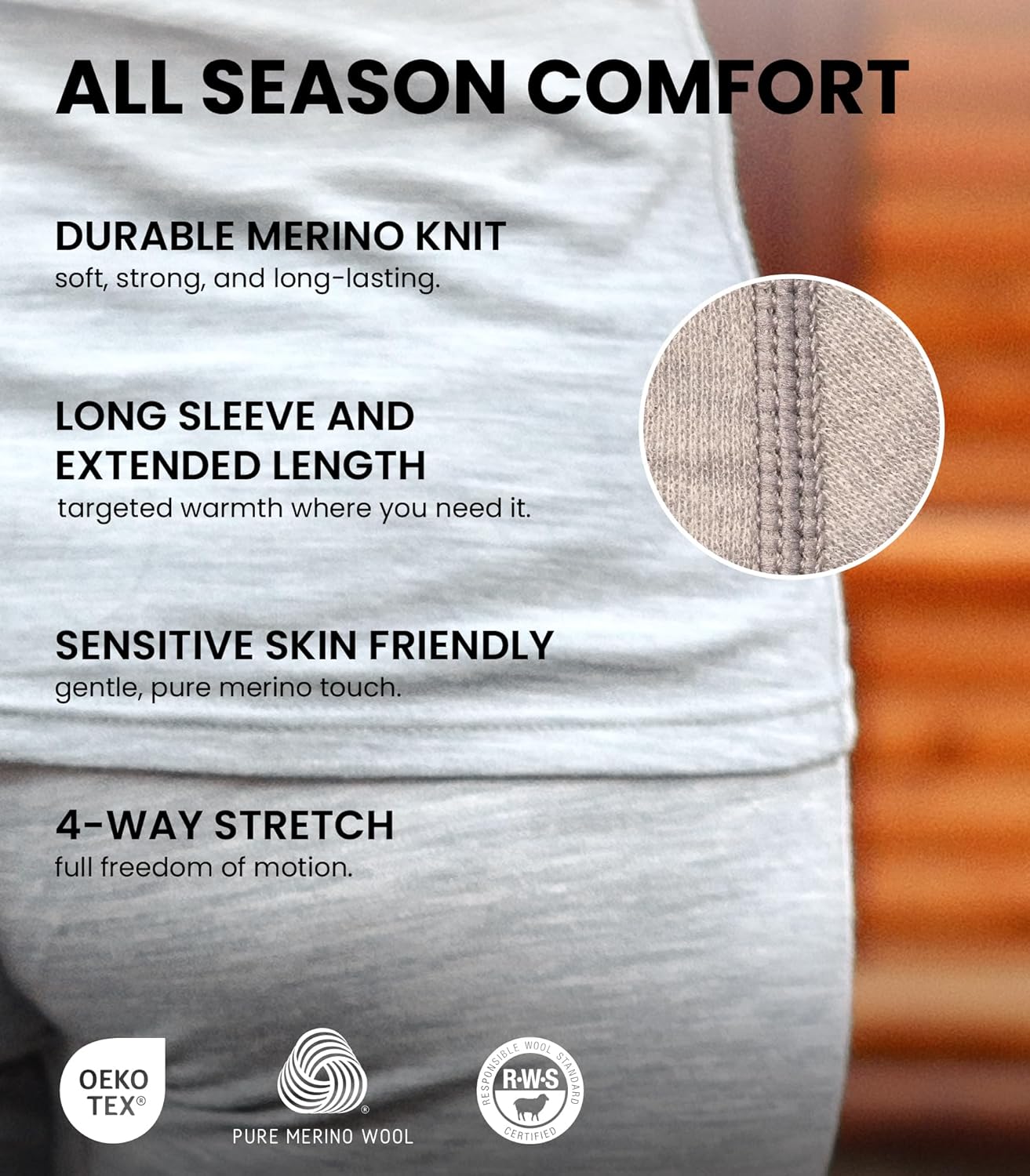 Detalle 2 de Merino.tech Merino Wool Base Layer Women Set – Heavyweight to Midweight (Top + Bottom) with Socks