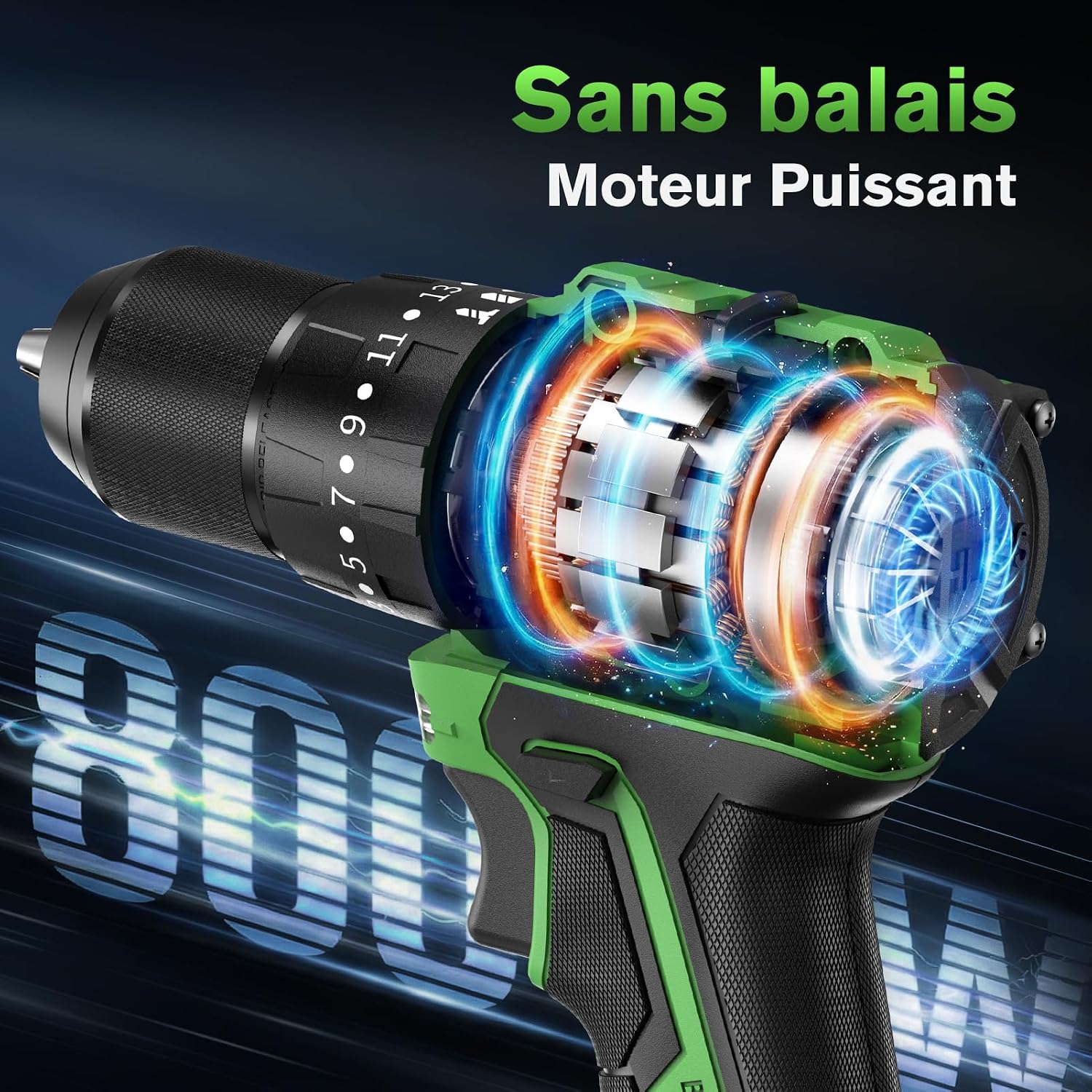 Thumbnail 1 de Ginour Brushless Perceuse-Visseuse à Percussion sans fil 50 Nm, 21V – 2 vitesses, 10 mm, batterie 2 Ah