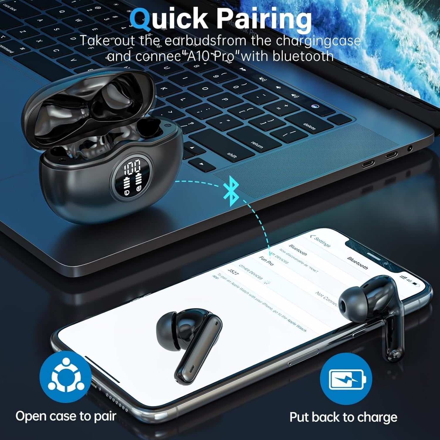 Detalle de Fhumsh Wireless Earbuds with LED Display and Bluetooth 5.3