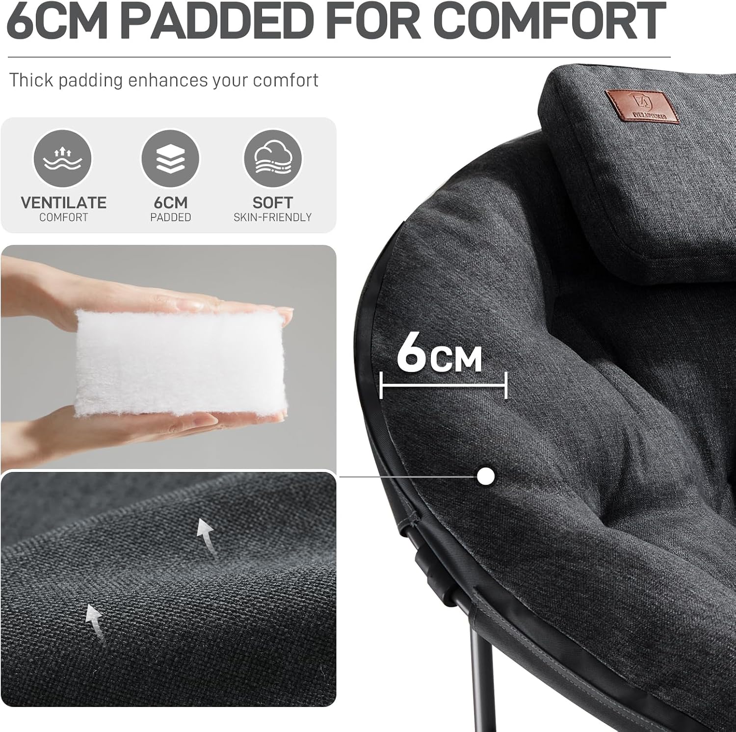Thumbnail 4 de EVER ADVANCED XL Moon Chair for Adults – 6cm Padded, Heavy-Duty Garden Saucer Chair (Black)