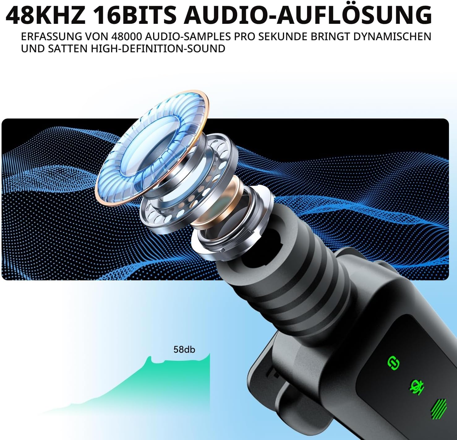 Thumbnail 5 de XIXIXIAXIA kabelloses Lavalier Mikrofon mit LED-Batterieanzeige (Clip-on, Schwarz)