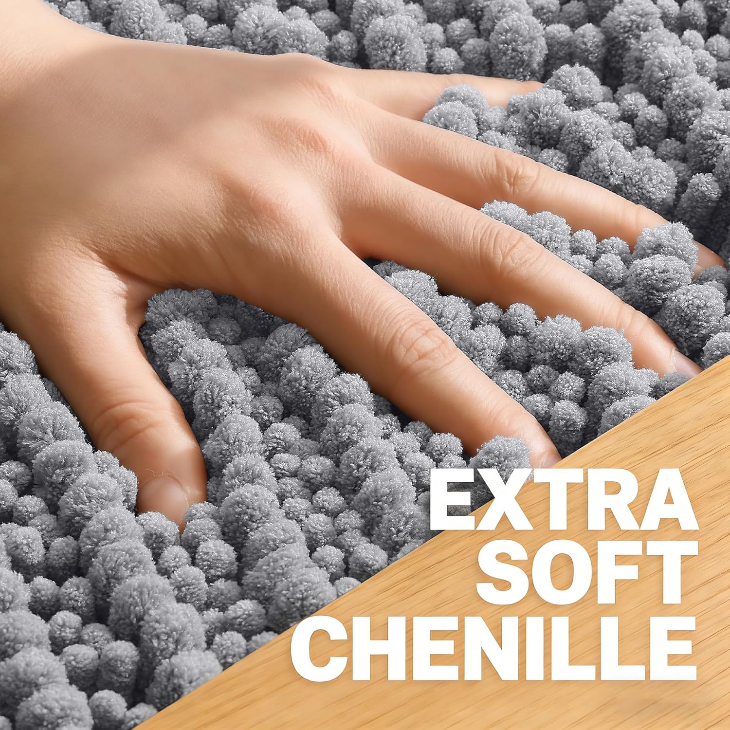 Thumbnail 2 de OLANLY 30x20 Thick Chenille Bathroom Rug Mat in Grey