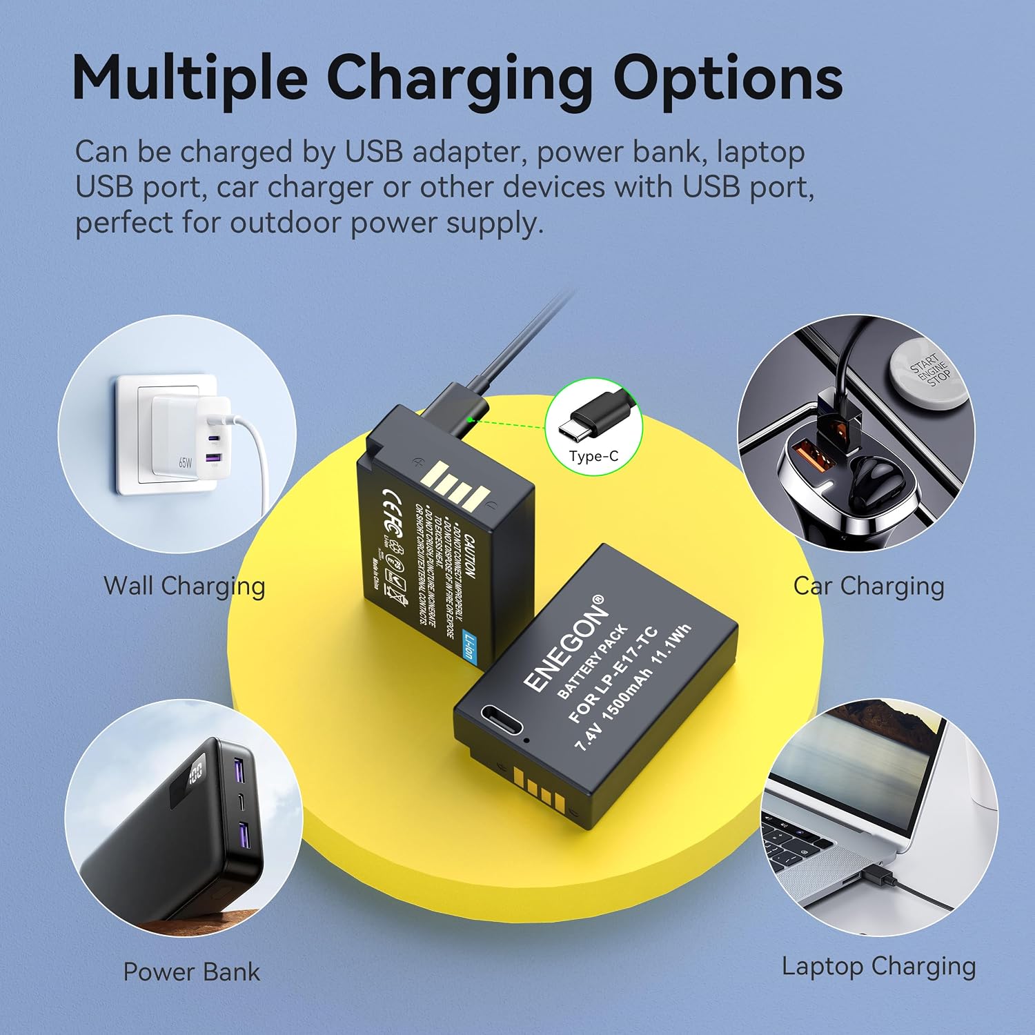 Thumbnail 3 de ENEGON LP-E17 Typ C Ladegerät Port Akkus 1500 mAh – Directaufladung für Canon-Kameras