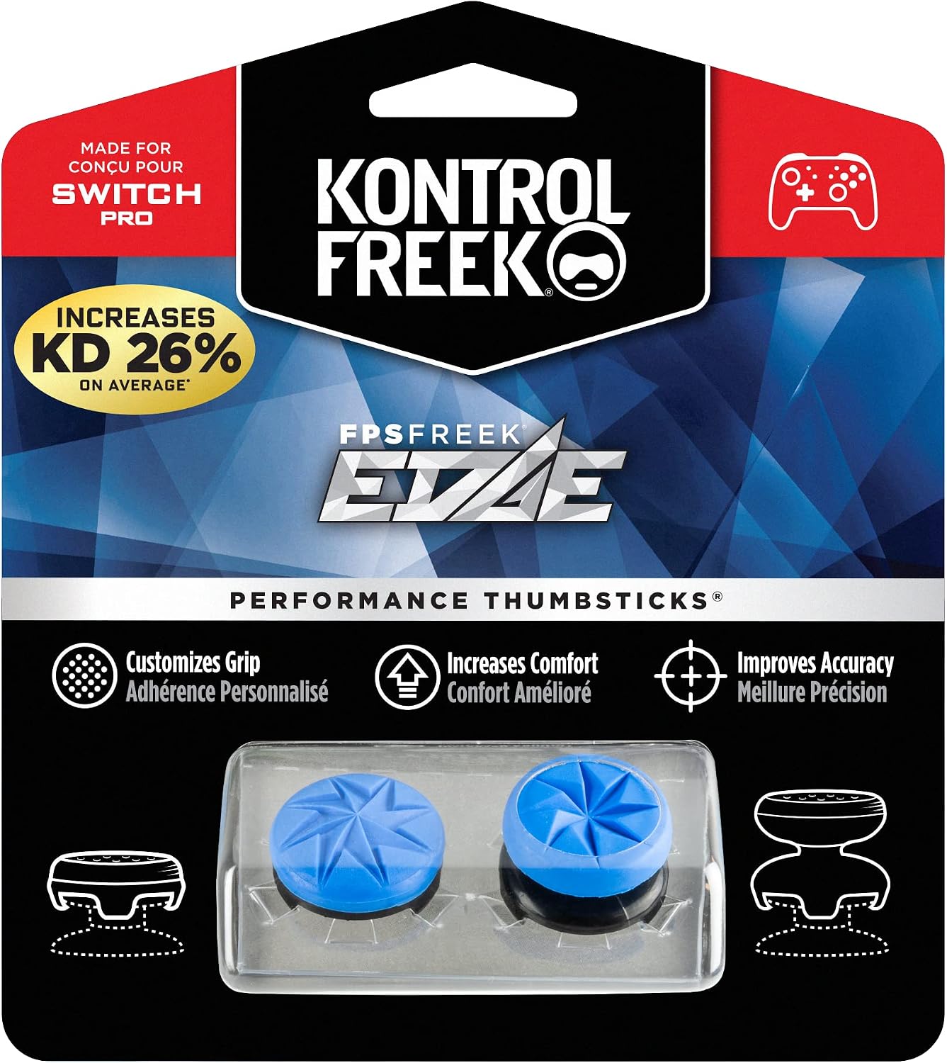 Detalle de KontrolFreek FPS Freek Edge 2155-NP Nintendo Switch Proコントローラー用スティックカバー ブルー