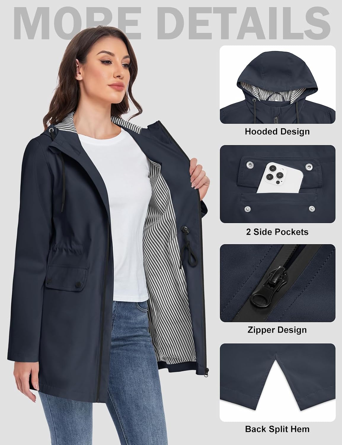 Detalle de Yuson Girl Women's Lightweight Windbreaker Coat – Transitional Spring/Summer/Autumn Jacket