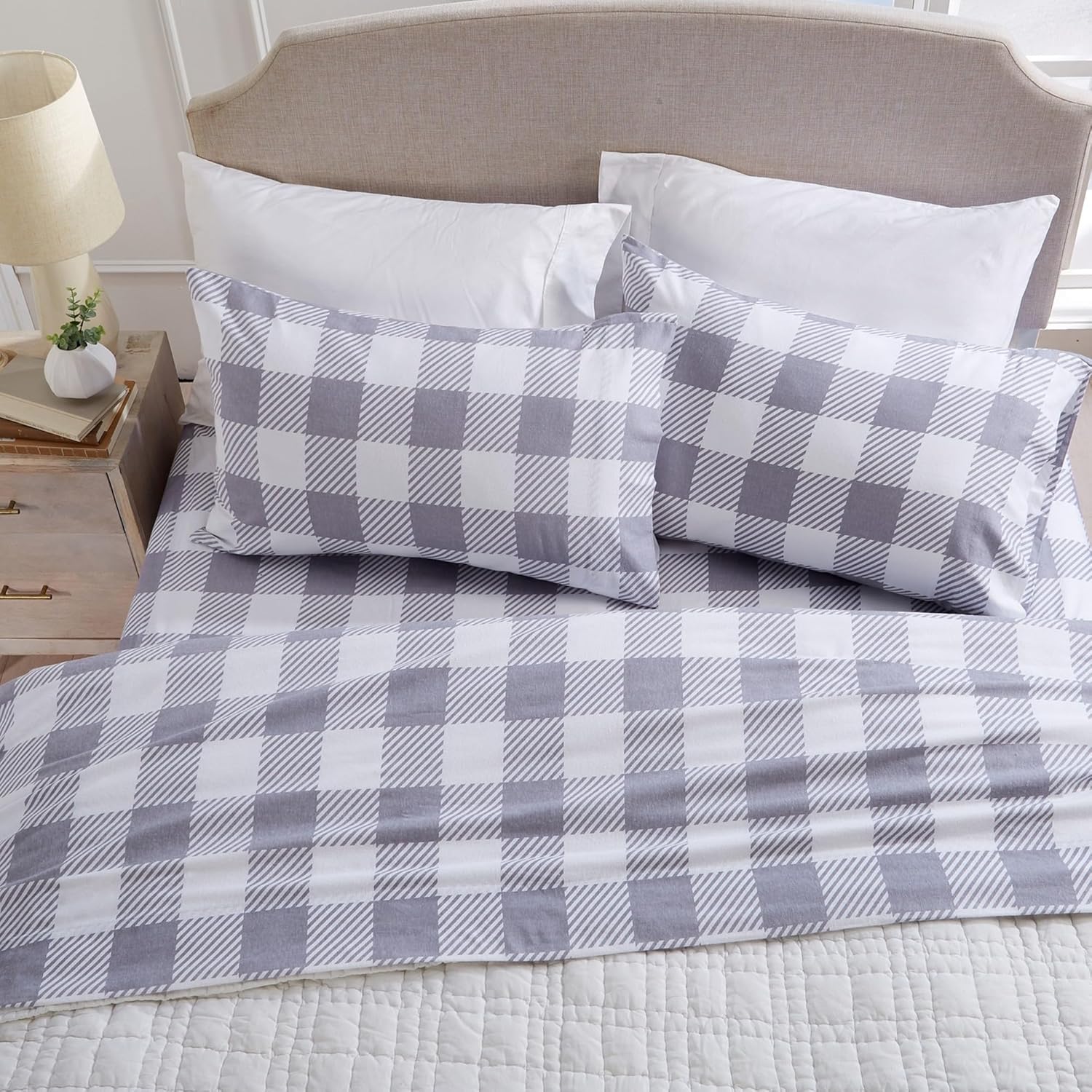 Thumbnail 1 de Market & Place Alpine Collection 100% Turkish Cotton Flannel Sheet Set (Full) — Buffalo Check Grey