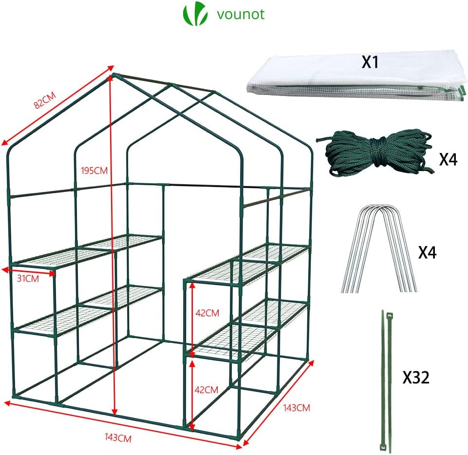 Thumbnail 5 de VOUNOT Walk In Greenhouse with Shelves (143x143x195 cm)