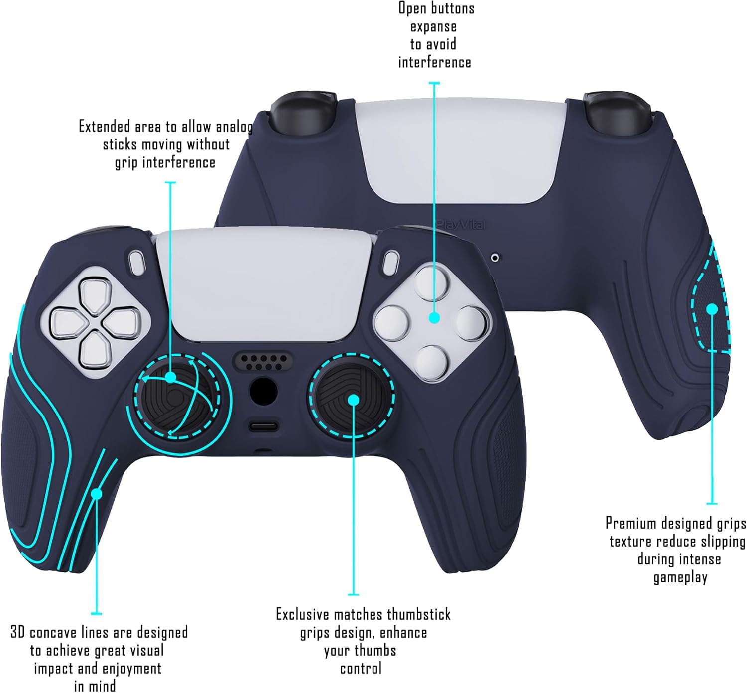 Thumbnail 3 de eXtremeRate PlayVital Samurai Edition Midnight Blue anti-slip controller grip skin for PS5
