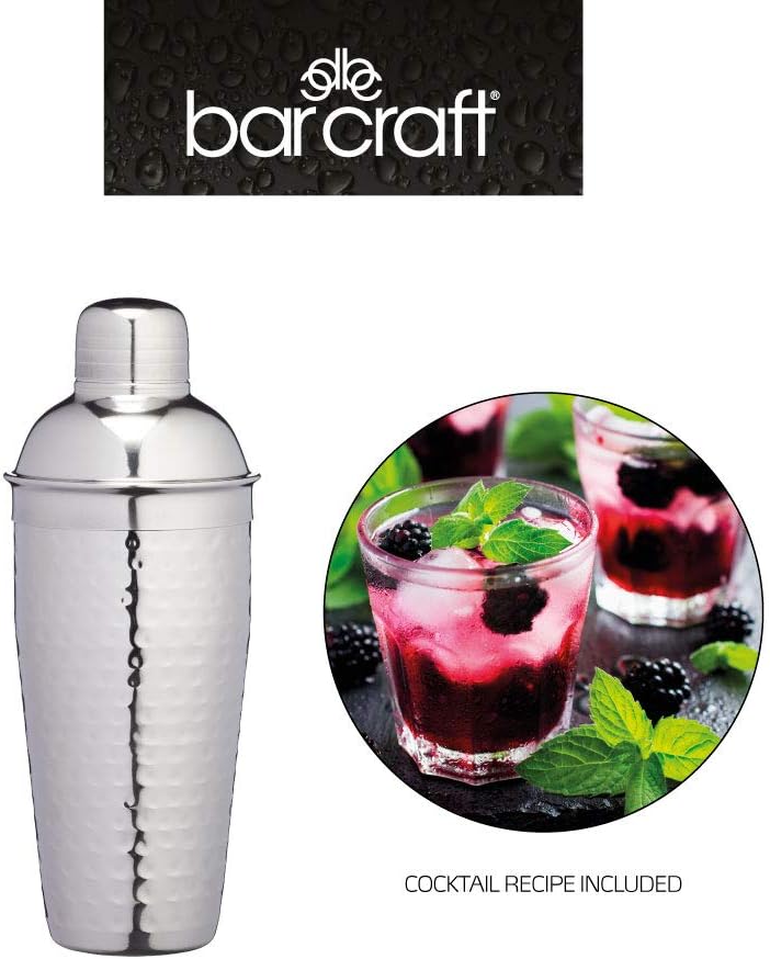 Detalle 2 de BarCraft Luxury Stainless Steel Cocktail Shaker, 700ml, Hammered Finish