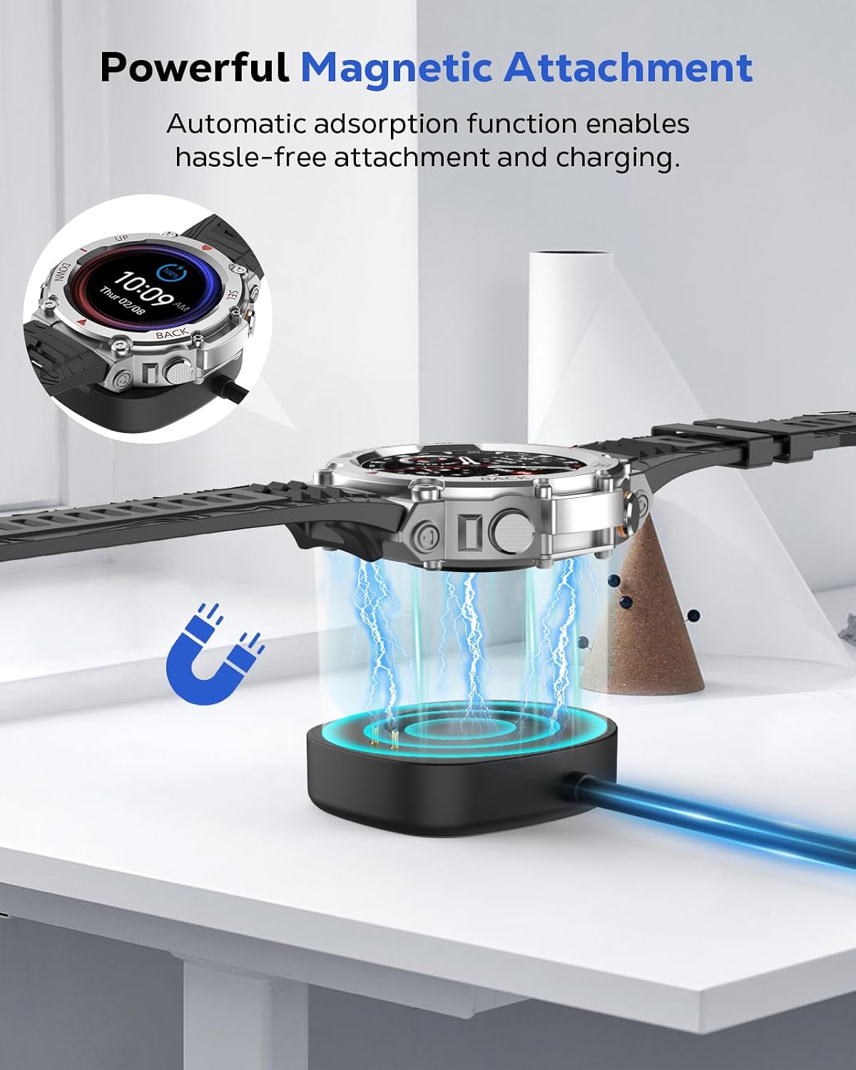 Detalle de MoKo 2 Pack USB-C Magnetic Charging Dock with 1m Cable for Amazfit Helio Strap, T-Rex 3 & other listed models