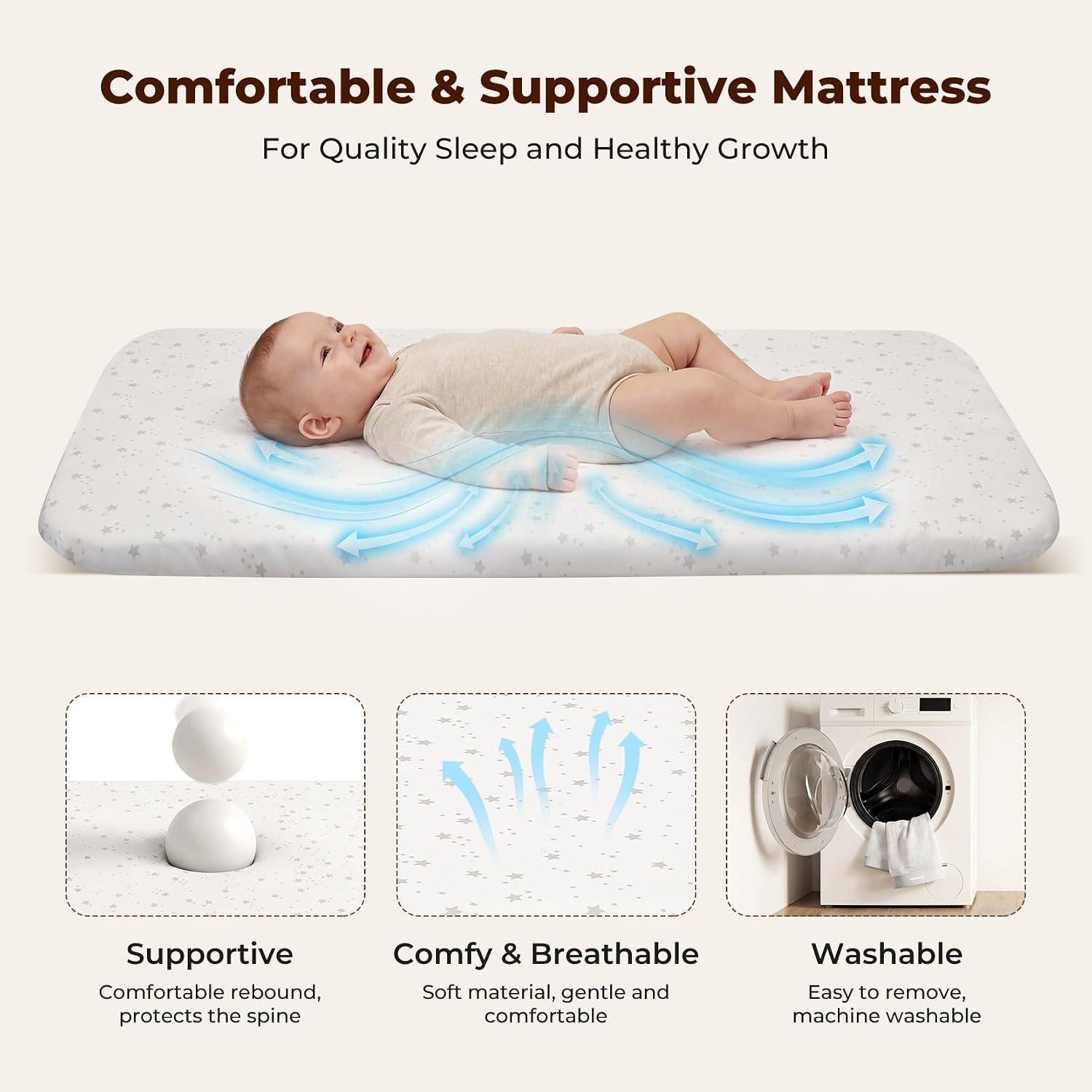 Thumbnail 5 de Ezebaby OD-368A Bedside Bassinet with 7 Height Positions and Mesh Sides
