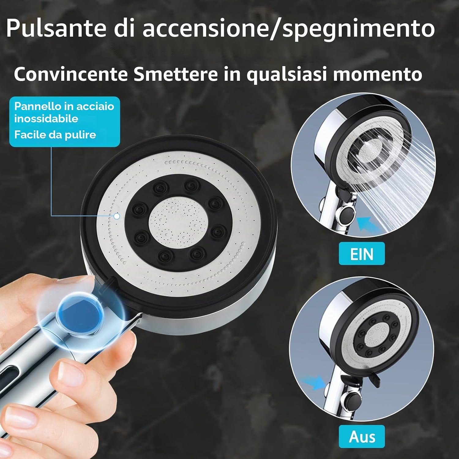 Thumbnail 4 de BECMai Soffione Doccia Anticalcare con Filtro, Alta Pressione e 5 Modalità Spray (Senza Tubo e Supporto)