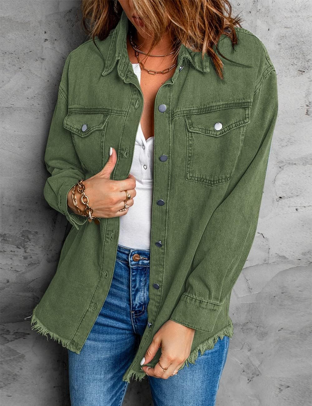 Thumbnail 4 de Vetinee Oversized Denim Shacket with Pockets