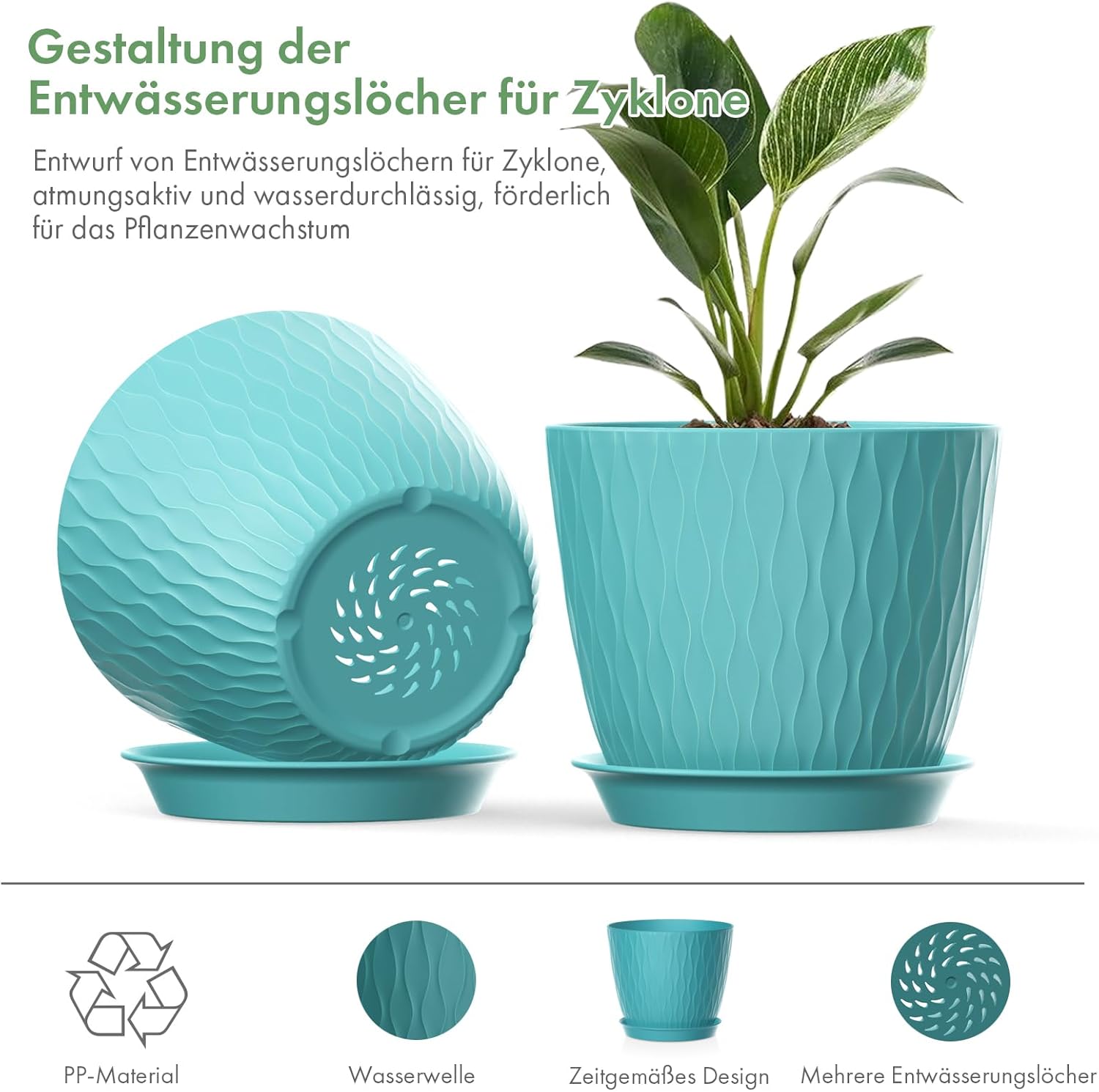Detalle 2 de Homeuouz 5er-Set Blumentöpfe mit Bewässerungssystem, 20,3 cm – ideal für Innen- und Balkongärten