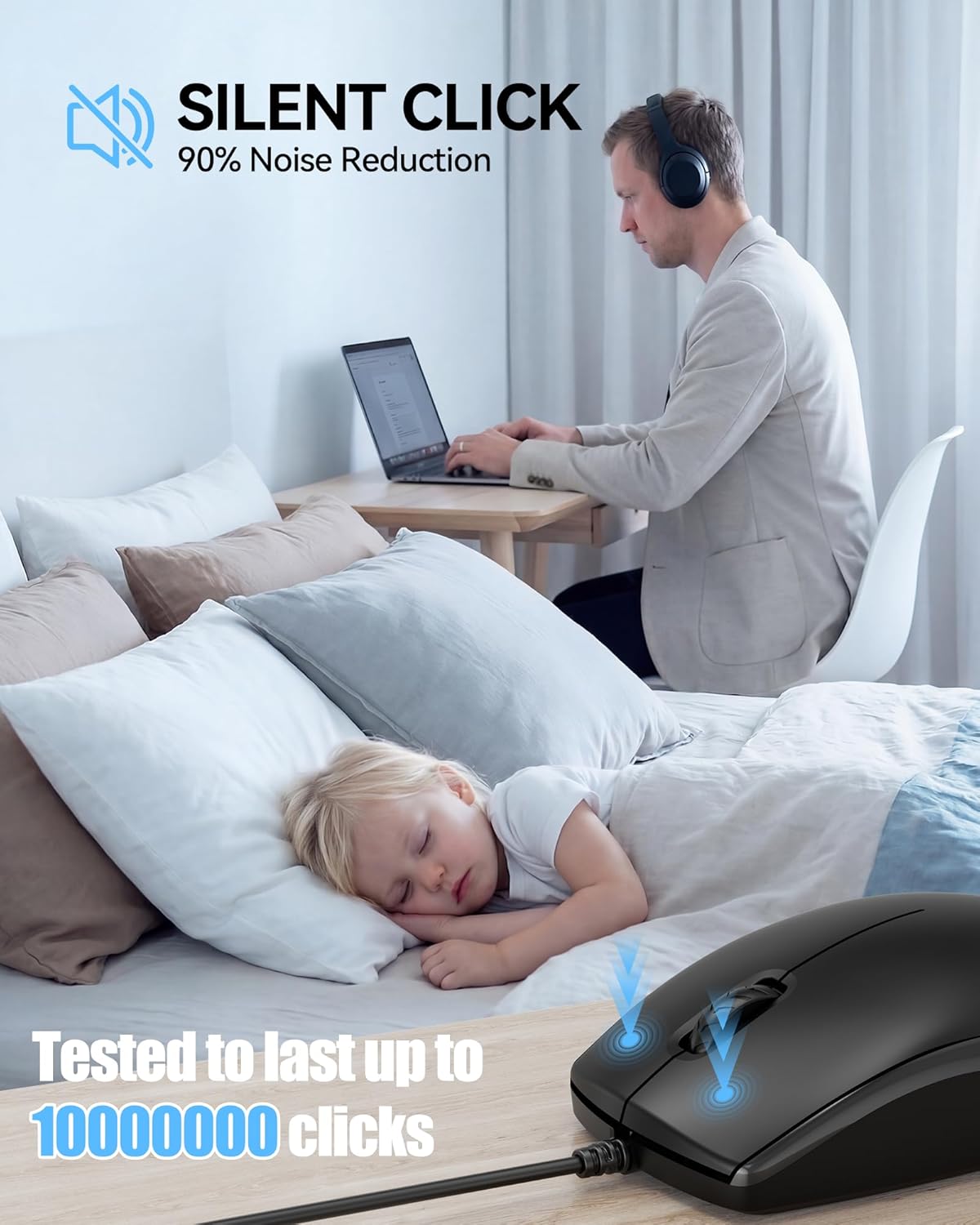 Thumbnail 4 de TECKNET Wired Mouse: Ambidextrous, Quiet, Plug & Play USB Office Mouse