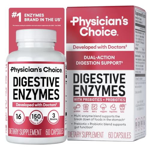 Detalle de Physician's CHOICE Digestive Enzymes for Bloating & Digestion — 16 Enzymes, SBO Probiotics & Organic Prebiotics, 60 Count