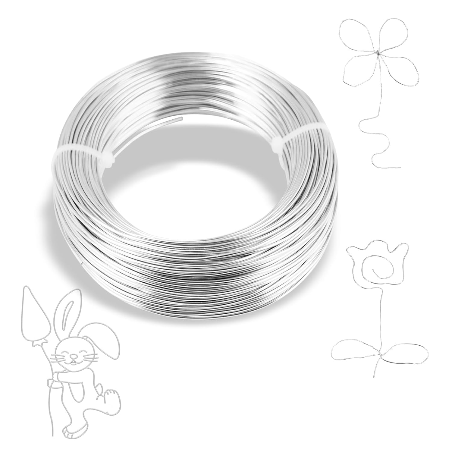 Detalle de Behiruch hantverkstråd 1 mm x 50 m – silverfärgad aluminiumtråd