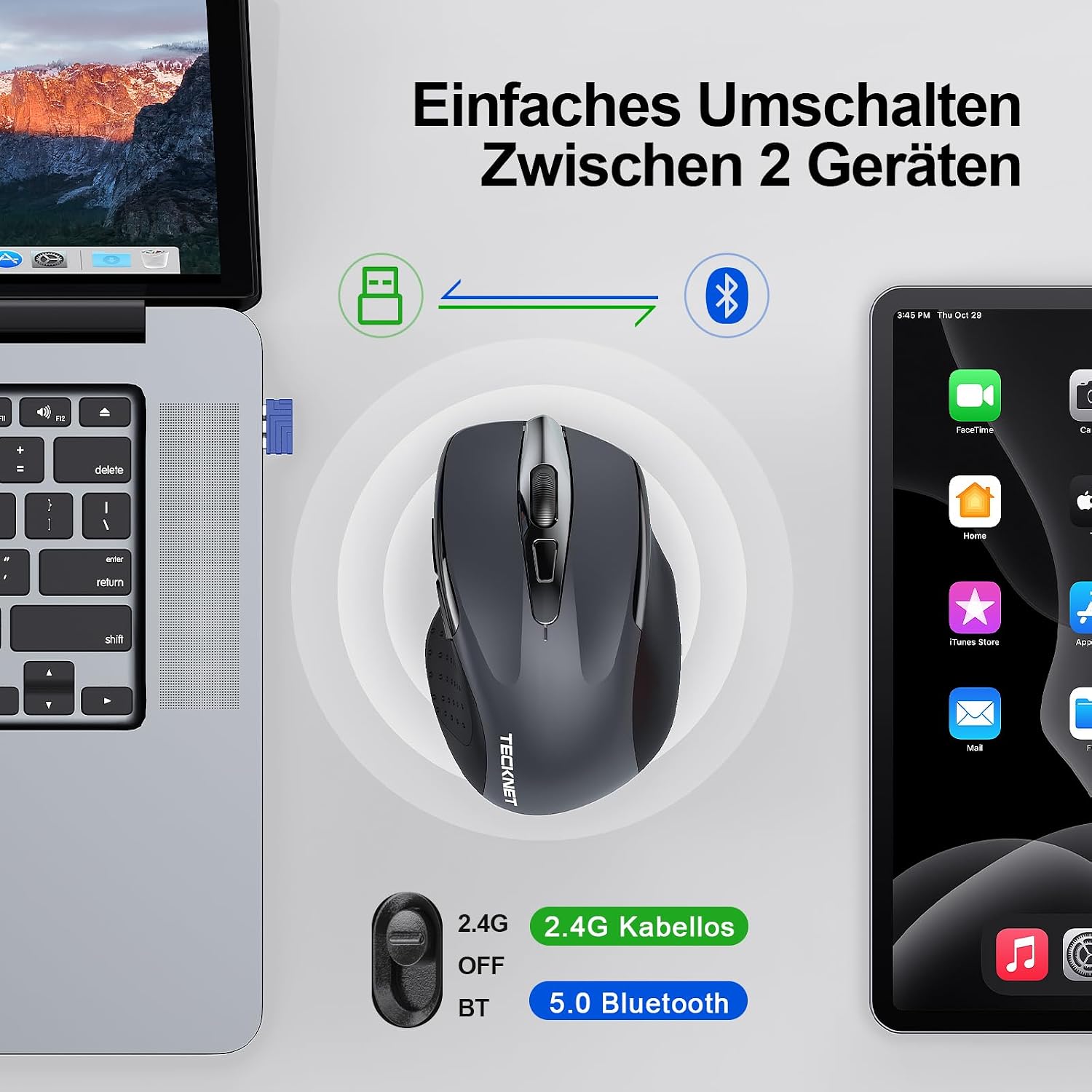 Detalle 2 de TECKNET Bluetooth Maus 4800 DPI Kabellos