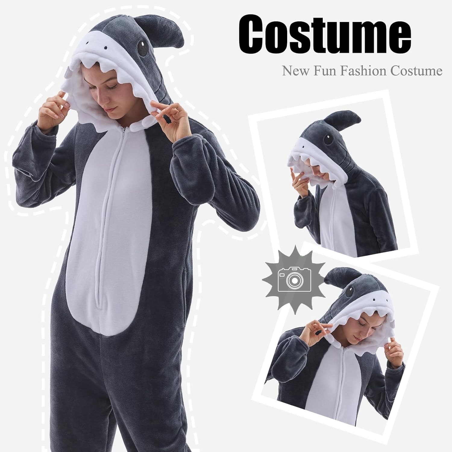 Thumbnail 3 de JUOLOET Unisex Adult Animal Onesie Pajamas with Hood and Side Pockets
