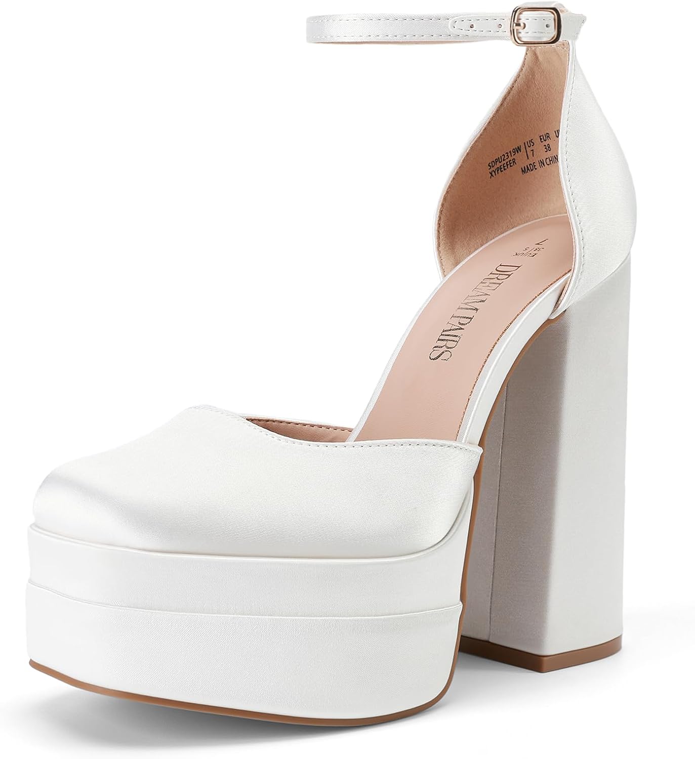 Detalle de DREAM PAIRS Women's High Platform Pumps with Square Toe and Ankle Strap