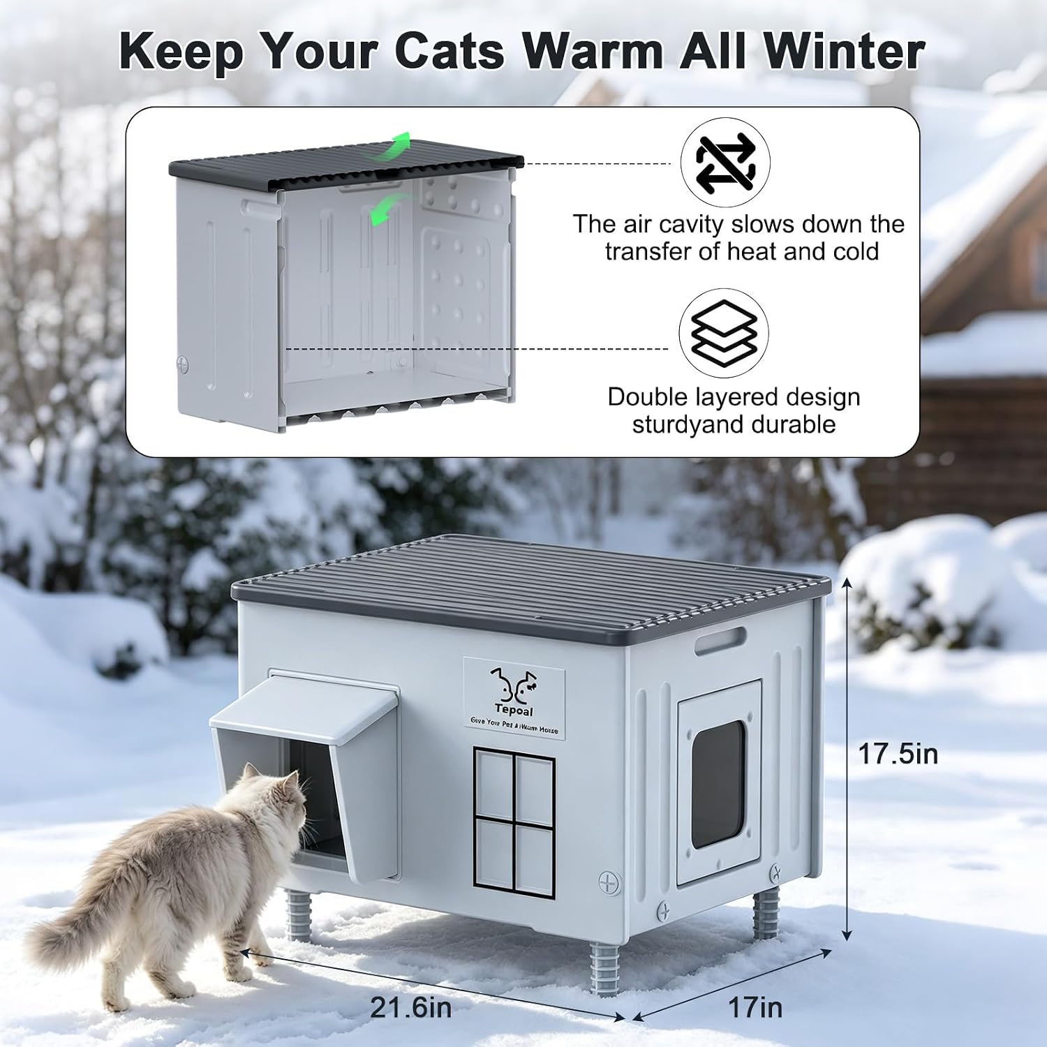 Detalle 2 de Lxheir PL3560C Heated Outdoor Cat House with Heating Pad and Dual Exits