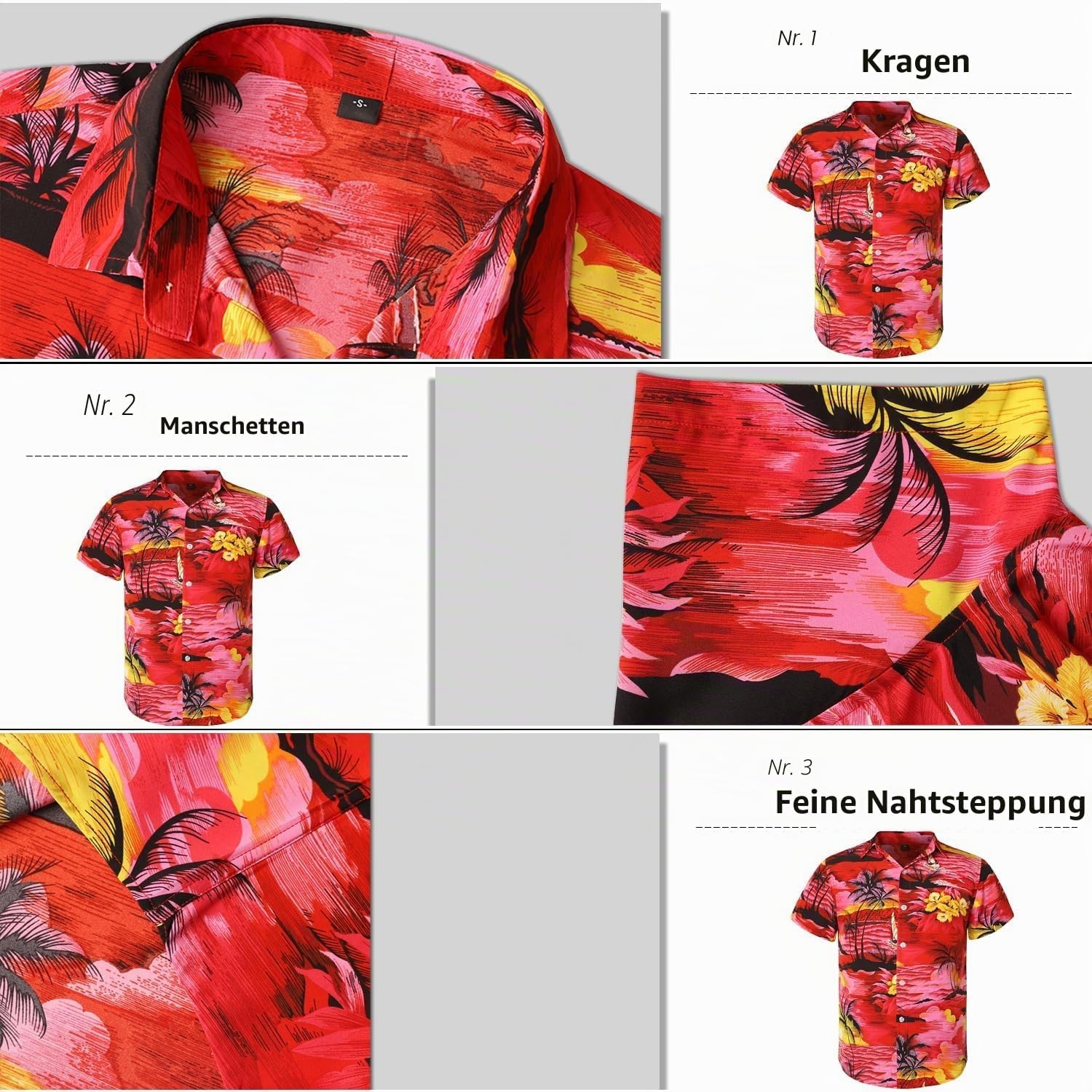 Detalle de Gavliuu Hawaiihemd Männer Blumen – Freizeit-Strandhemd mit Brusttasche, Regular Fit
